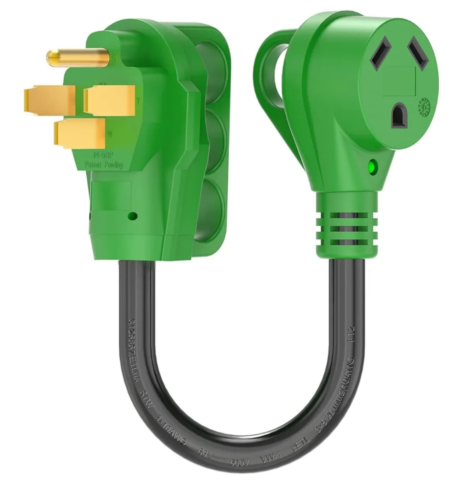 50 Amp to 30 Amp RV Adapter Cord 12 Inch, NEMA 14-50P to NEMA TT-30R, Dogbone - Image 1