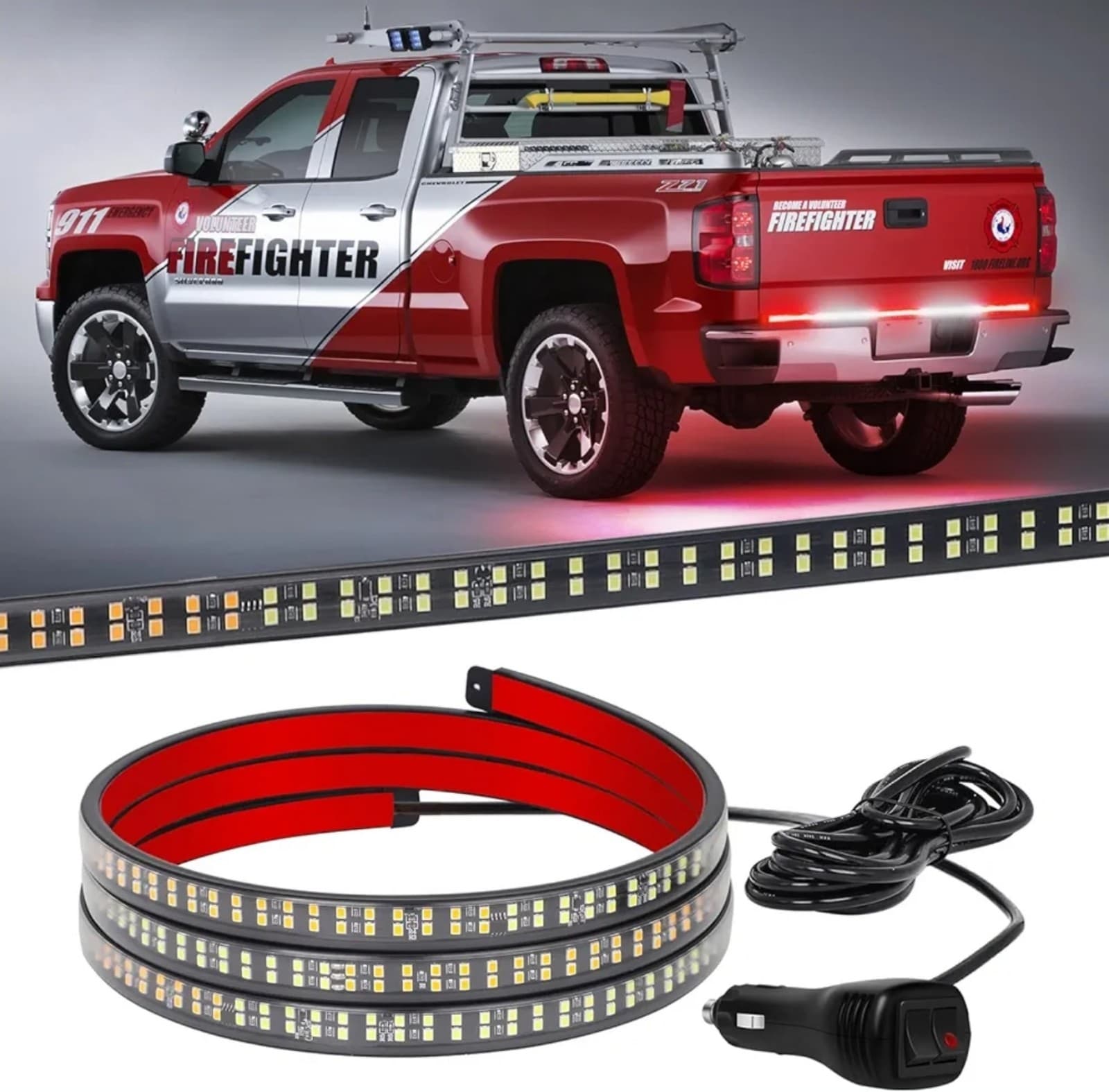 Tailgate Emergency Lights Strip LED Rear Window Red White Strobe Firefighter 72" - Image 1