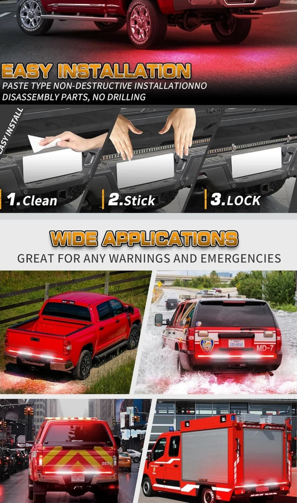 Tailgate Emergency Lights Strip LED Rear Window Red White Strobe Firefighter 72" - Thumbnail 6