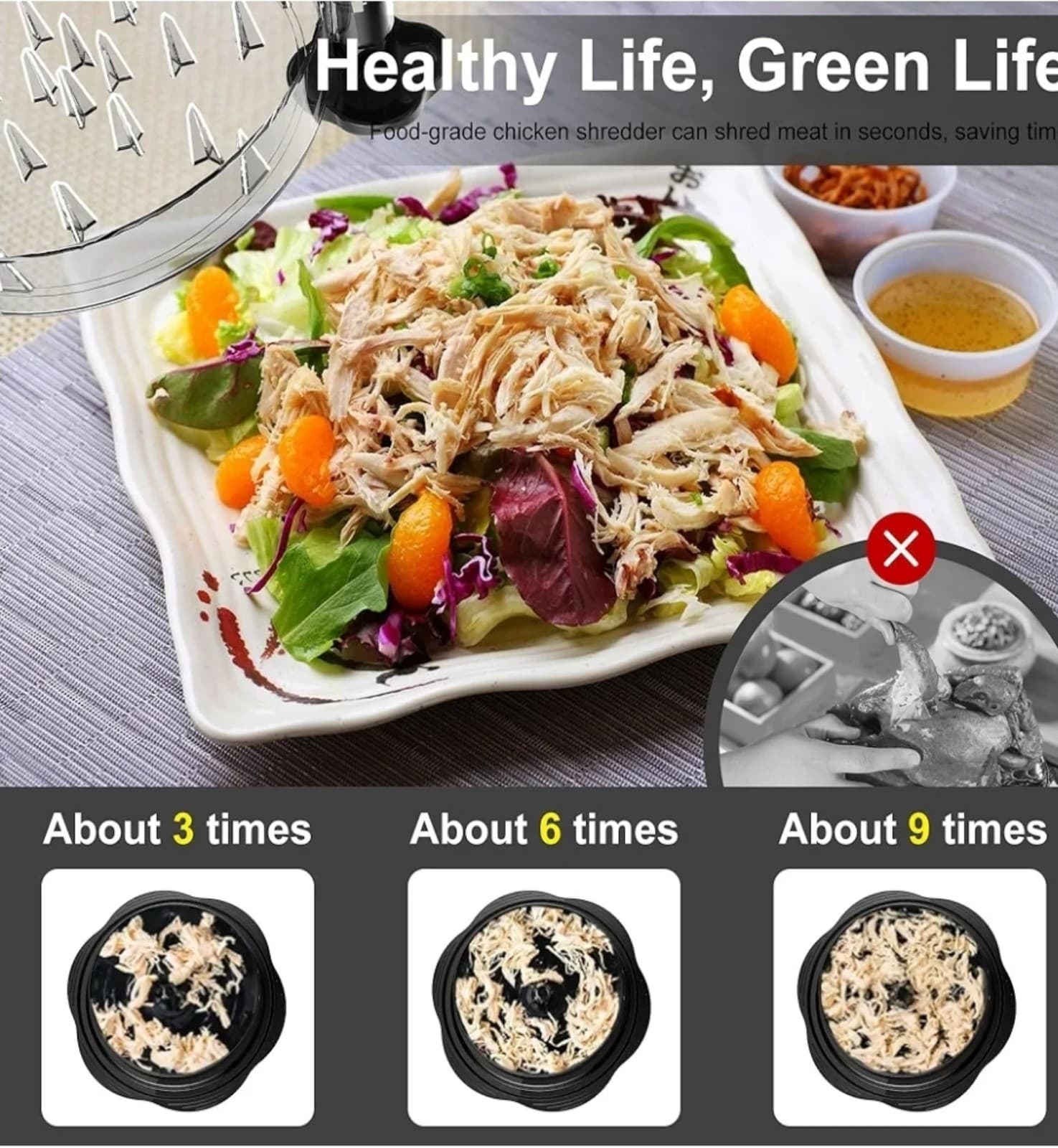 Chicken Shredder Large Chicken Breast Shredder Tool Twist with Brush&Fork, - Thumbnail 2