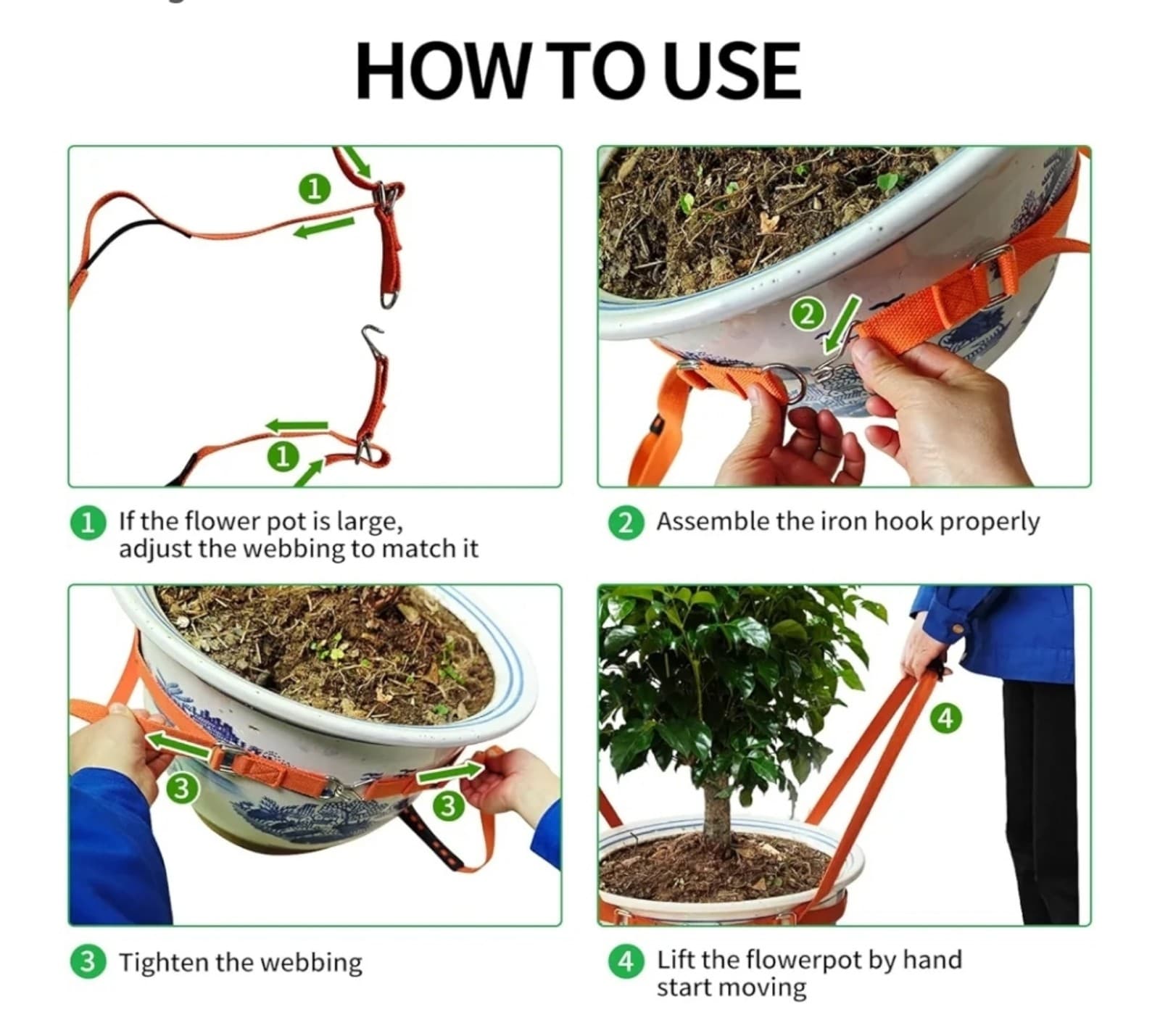 Potted Plant Mover,Plant Lifting Straps for Garden Flower Pots, Planters,Rocks, - Thumbnail 4