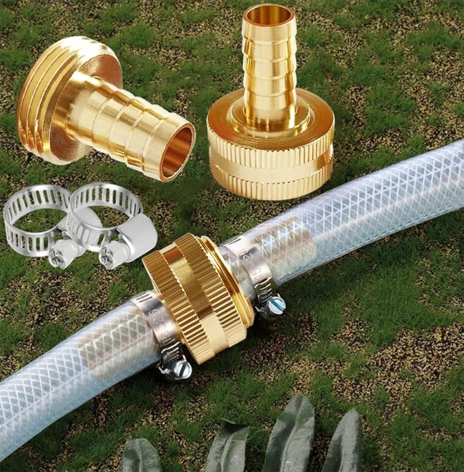 Female Garden Hose Mender 3/8in to Female with Clamps - Thumbnail 4