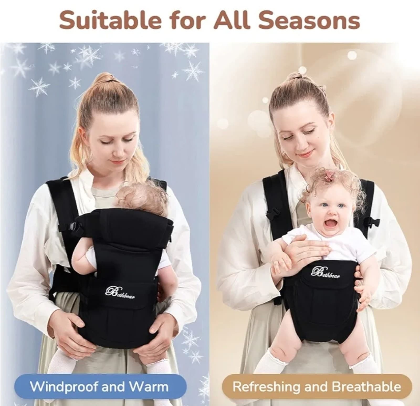 Baby Carrier 4-in-1 Ergonomic Backpack Baby Wrap Carrier - Thumbnail 3
