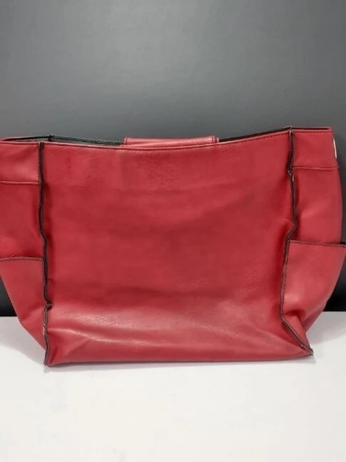 Miche Red Faux Leather Handbag Tote Purse Bag Vintage - Thumbnail 4