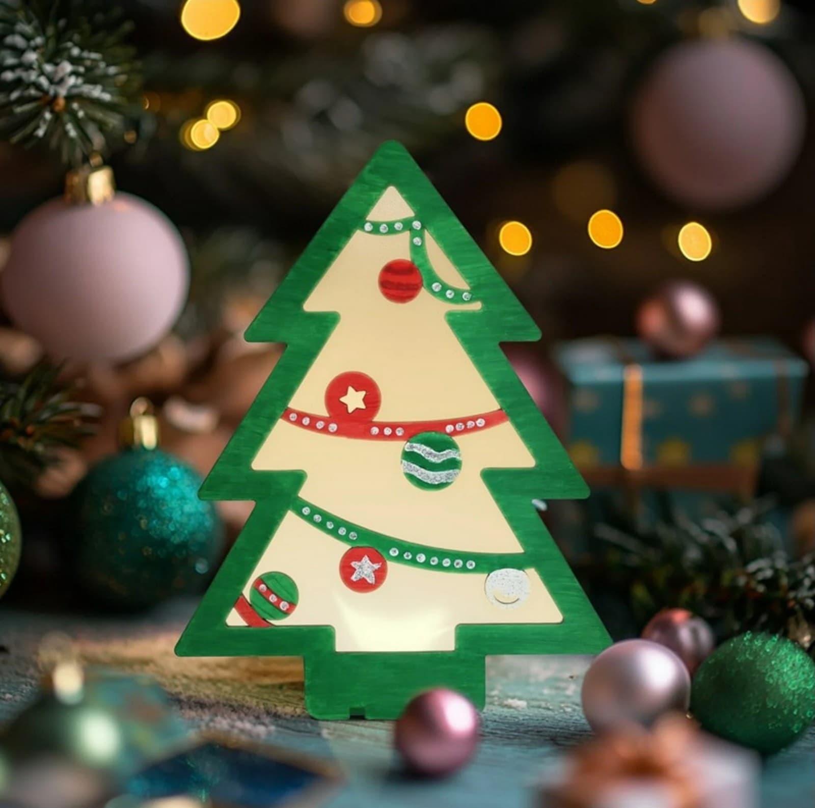 Holiday Time Christmas Tree Craft Kit with LED lights & Paints - Thumbnail 4