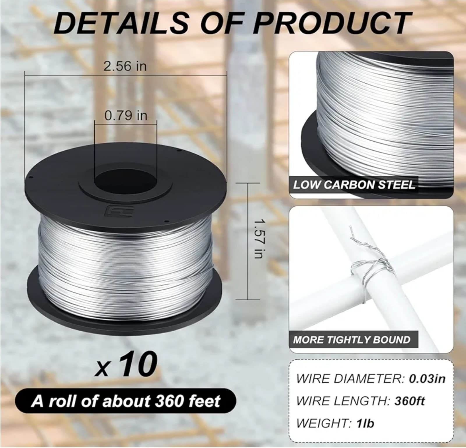 Rebar Tie Wire Tool 1/32" 0.8 mm 360 ft Rebar Gun Tie Wire Coil for Automatic Tw - Thumbnail 2