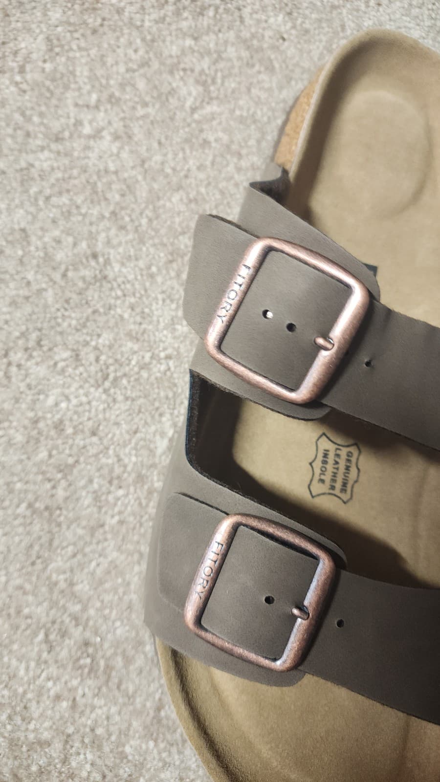 Mens Leather Insole Sandals with Two Buckles,Open Toe Slides sz 10.5 - Thumbnail 2