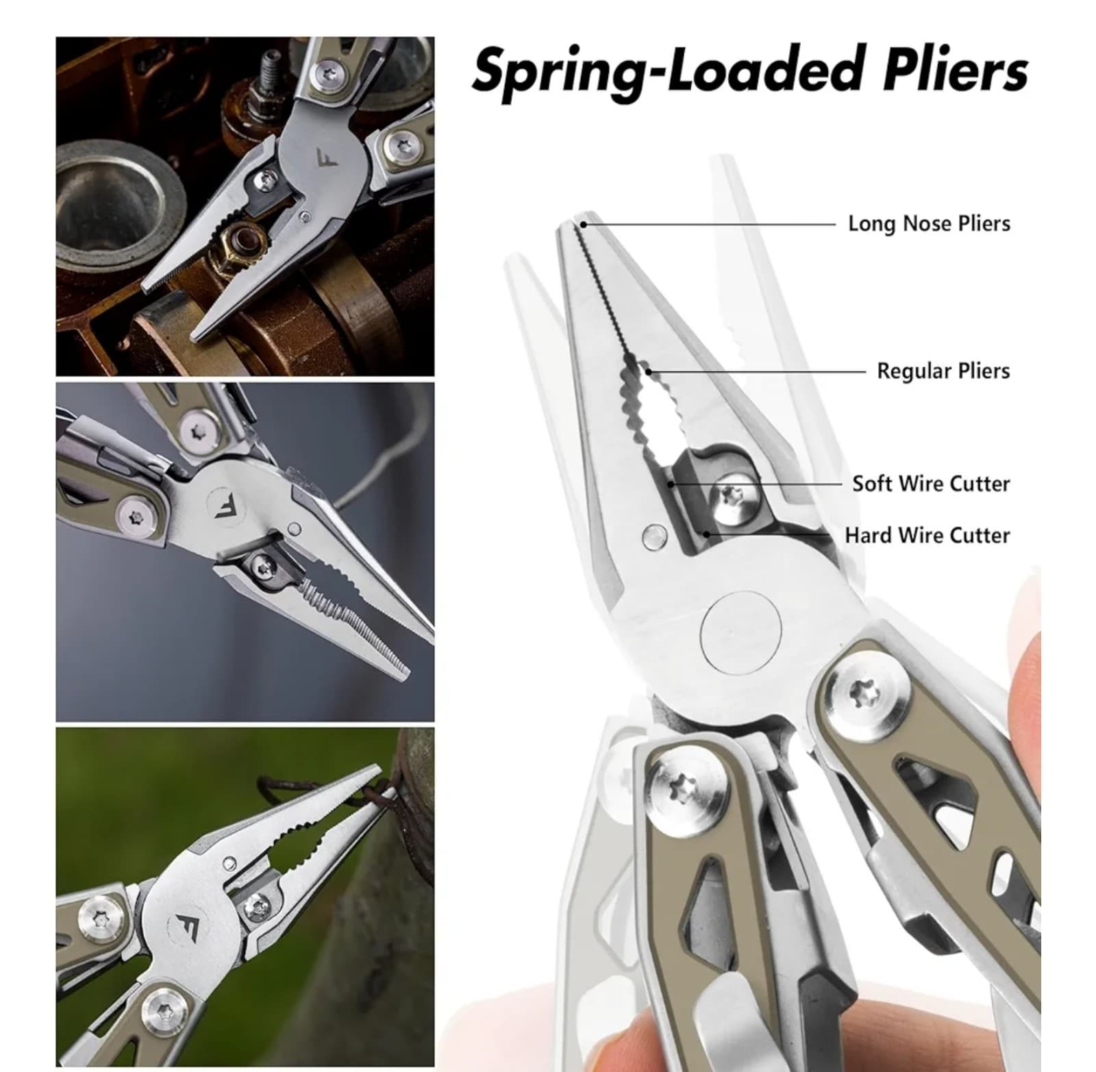 Multi Tool Pliers, Desert Tan 16 in 1 Stainless Steel Multipurpose tool with Tac - Thumbnail 4
