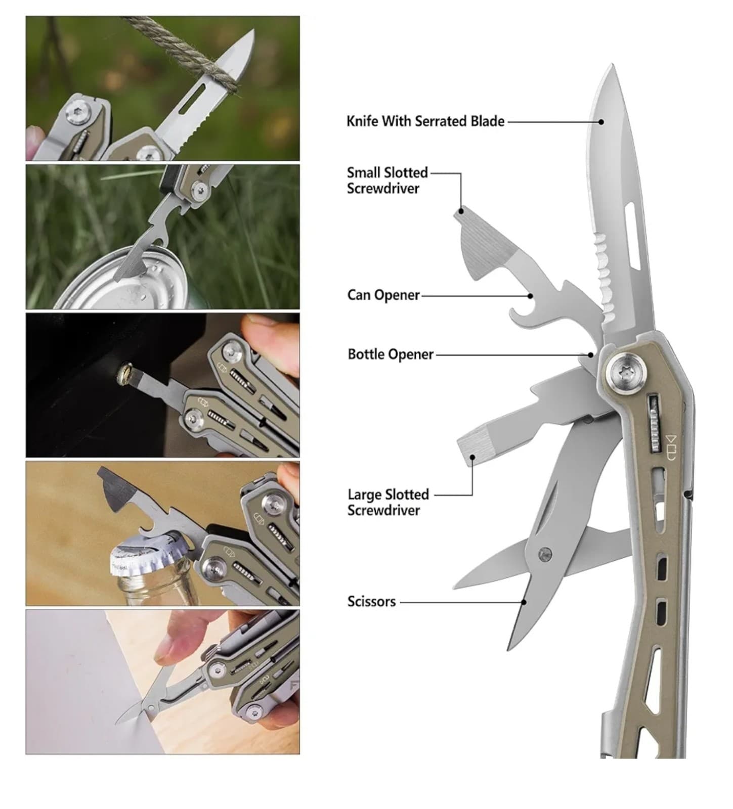 Multi Tool Pliers, Desert Tan 16 in 1 Stainless Steel Multipurpose tool with Tac - Thumbnail 6