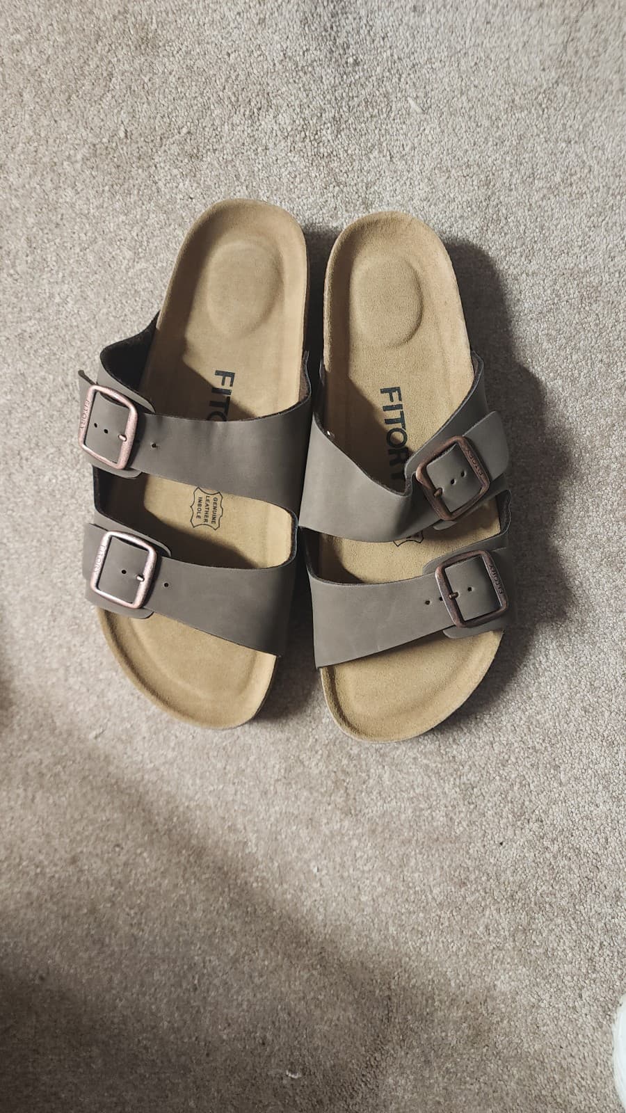 Mens Leather Insole Sandals with Two Buckles,Open Toe Slides sz 10.5 - Image 1