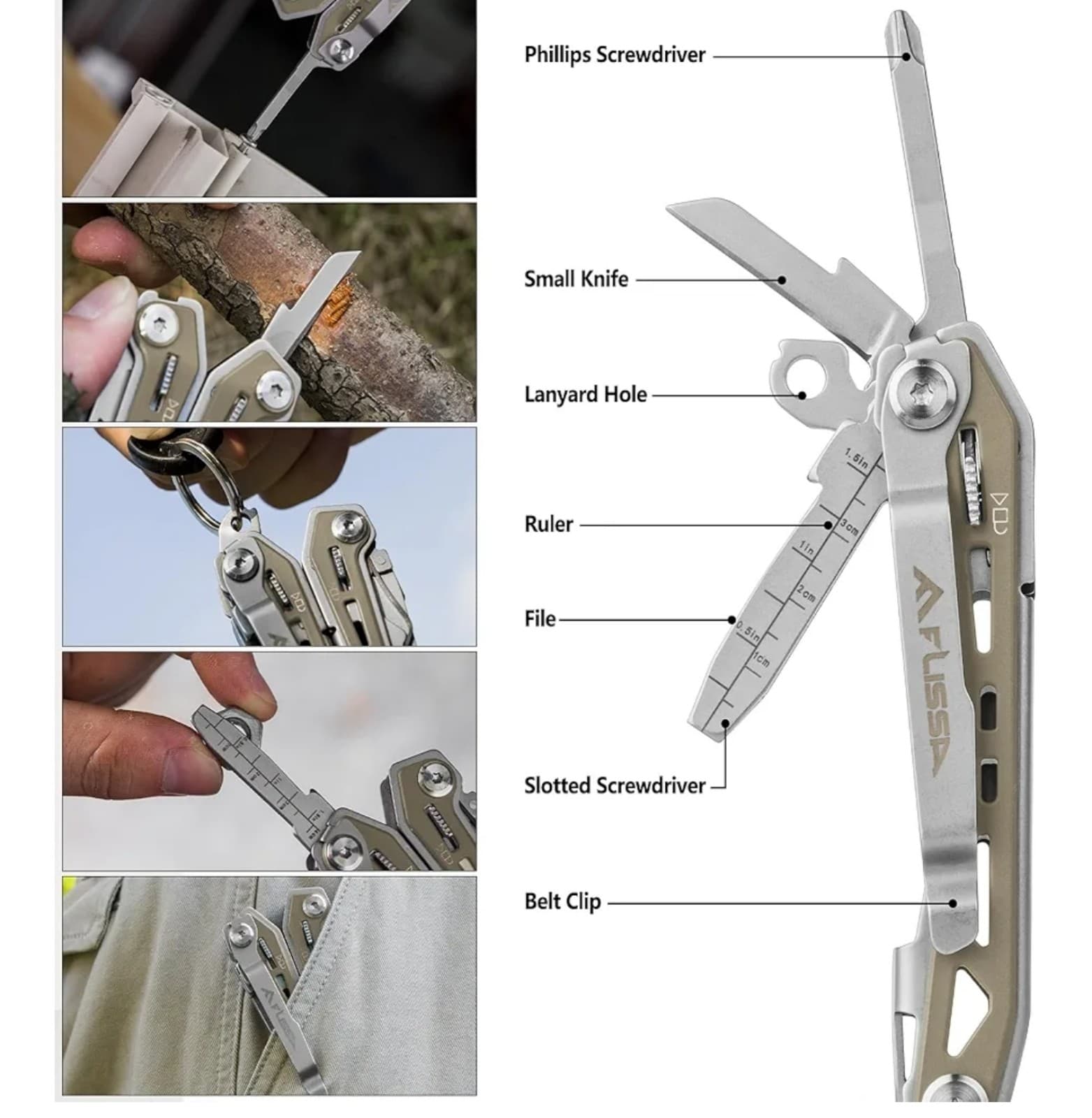 Multi Tool Pliers, Desert Tan 16 in 1 Stainless Steel Multipurpose tool with Tac - Thumbnail 5