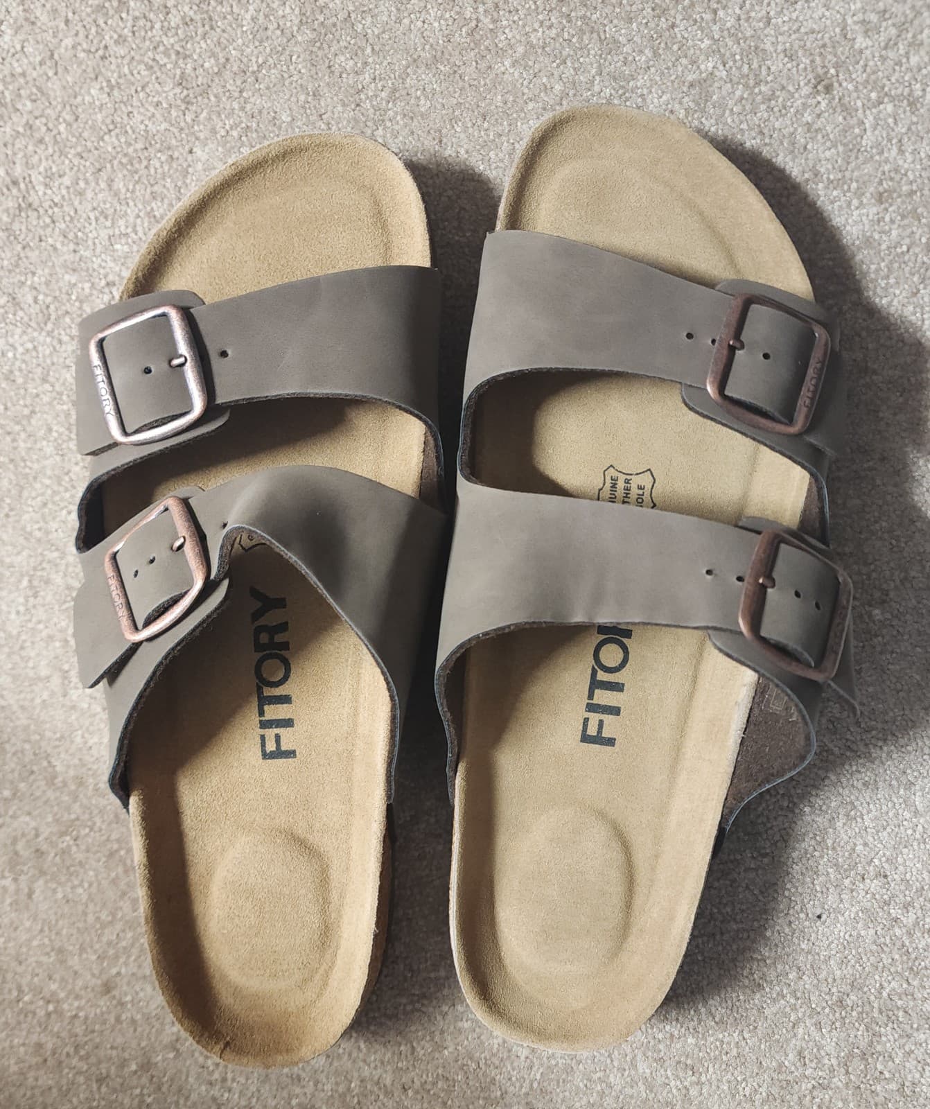 Mens Leather Insole Sandals with Two Buckles,Open Toe Slides sz 10.5 - Thumbnail 4