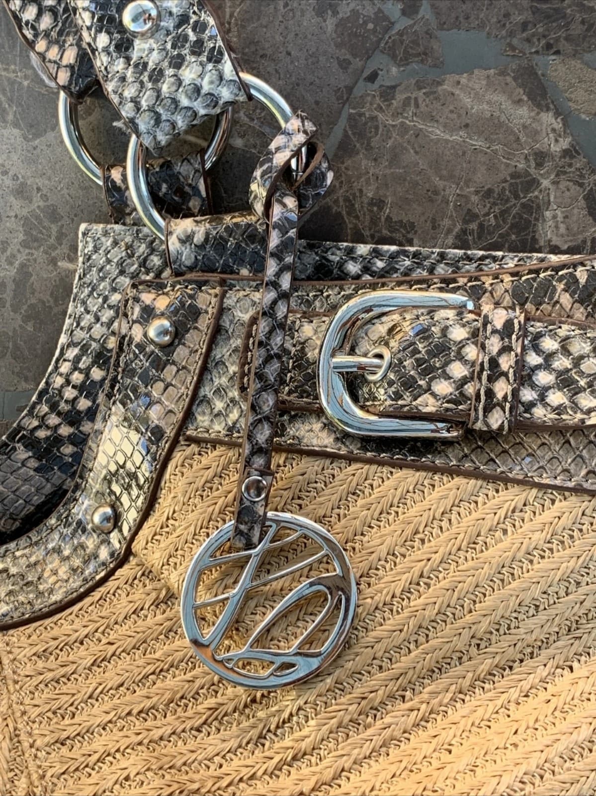 Style & Co Faux Snakeskin Straw Hobo Style Handbag Shoulder Bag Purse Tote - Thumbnail 3