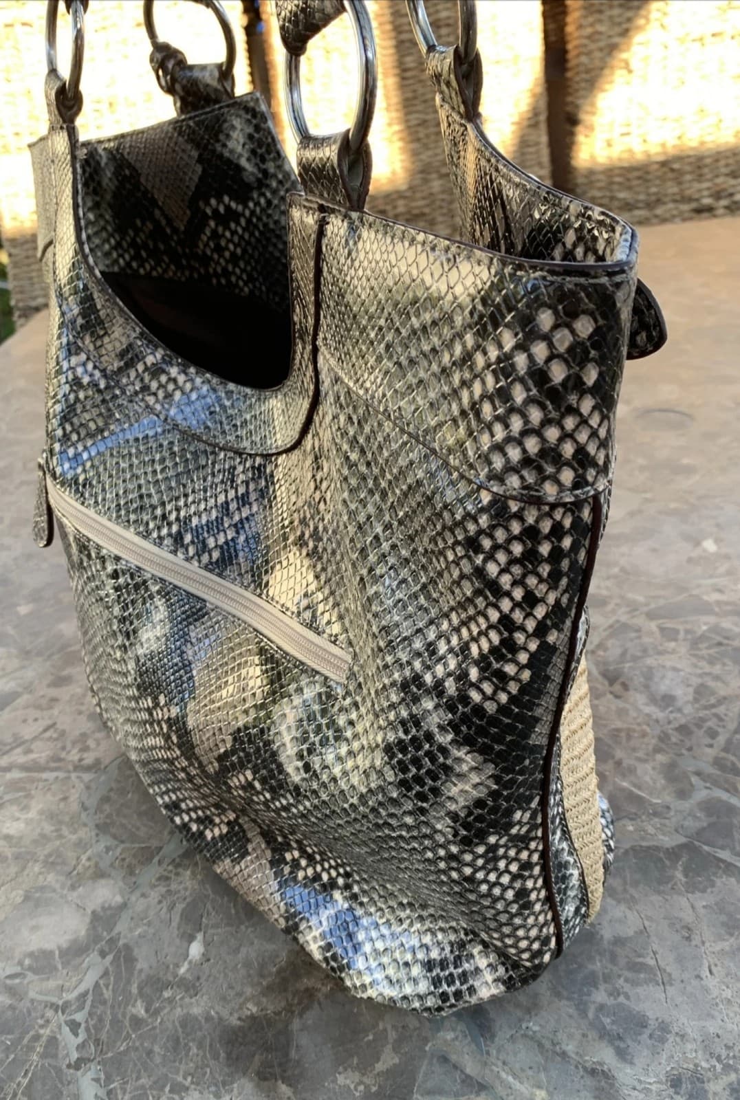 Style & Co Faux Snakeskin Straw Hobo Style Handbag Shoulder Bag Purse Tote - Thumbnail 9