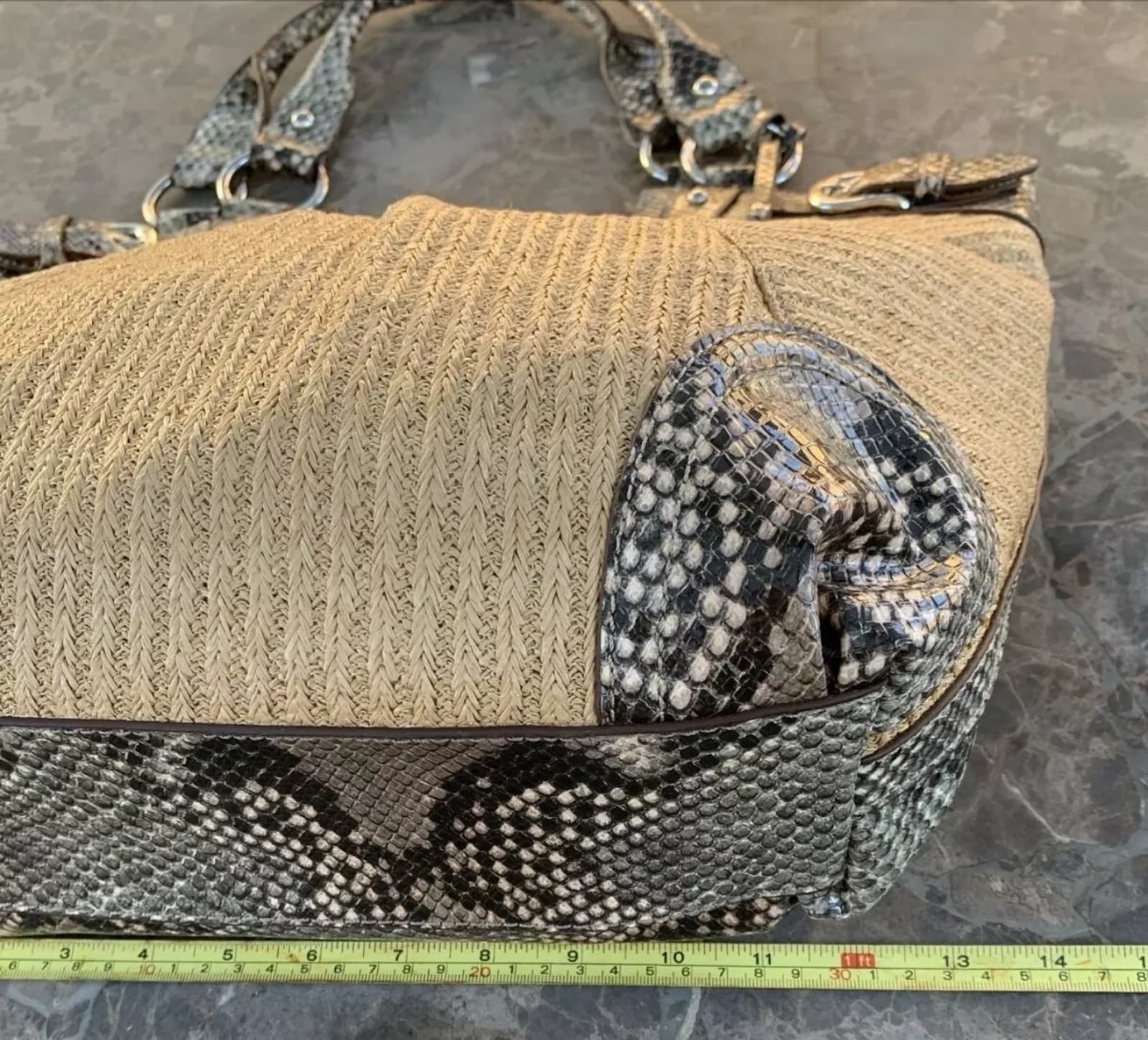 Style & Co Faux Snakeskin Straw Hobo Style Handbag Shoulder Bag Purse Tote - Thumbnail 6