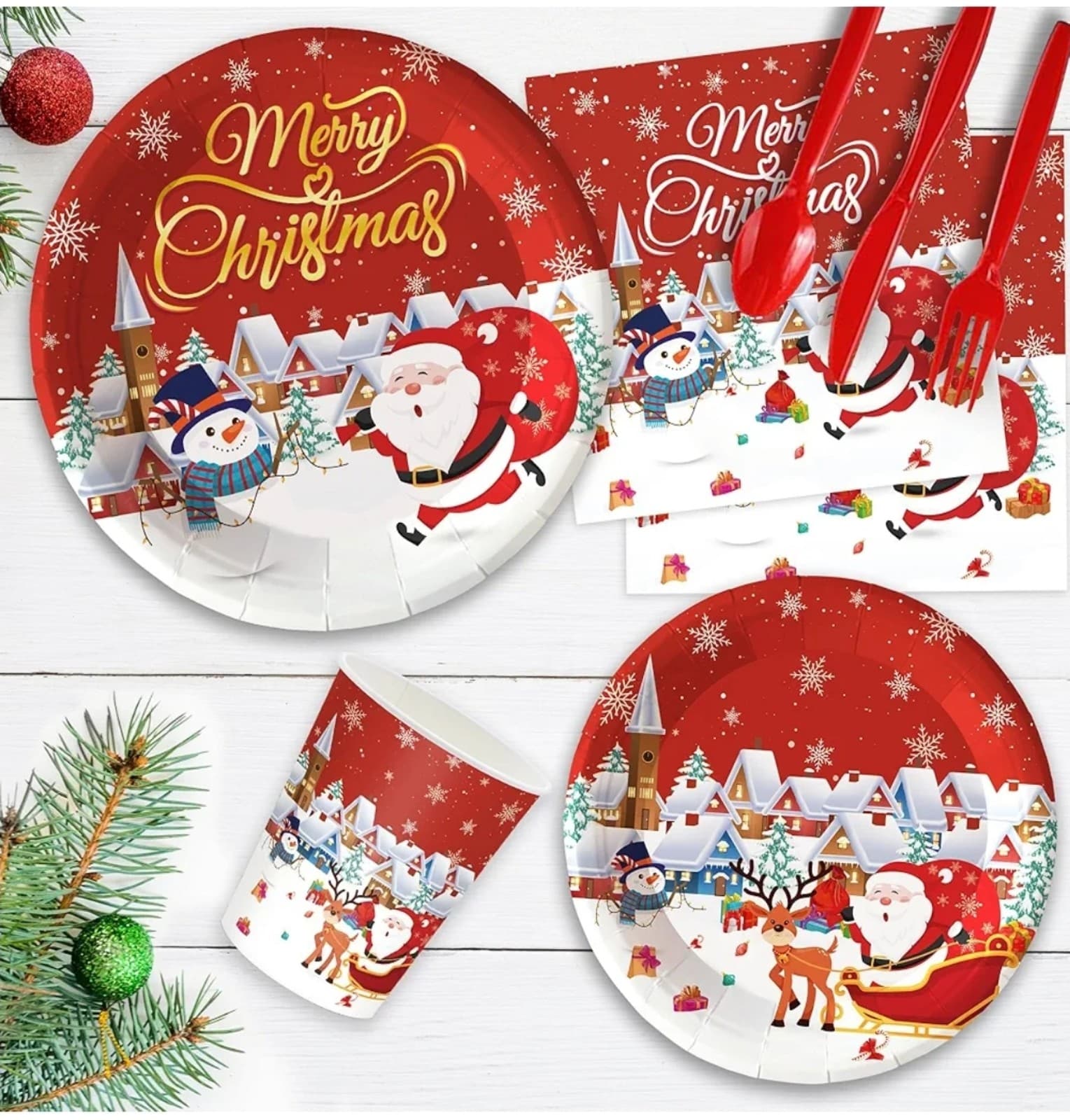 Christmas Party Supplies Tableware Set 24 Guests - Thumbnail 5