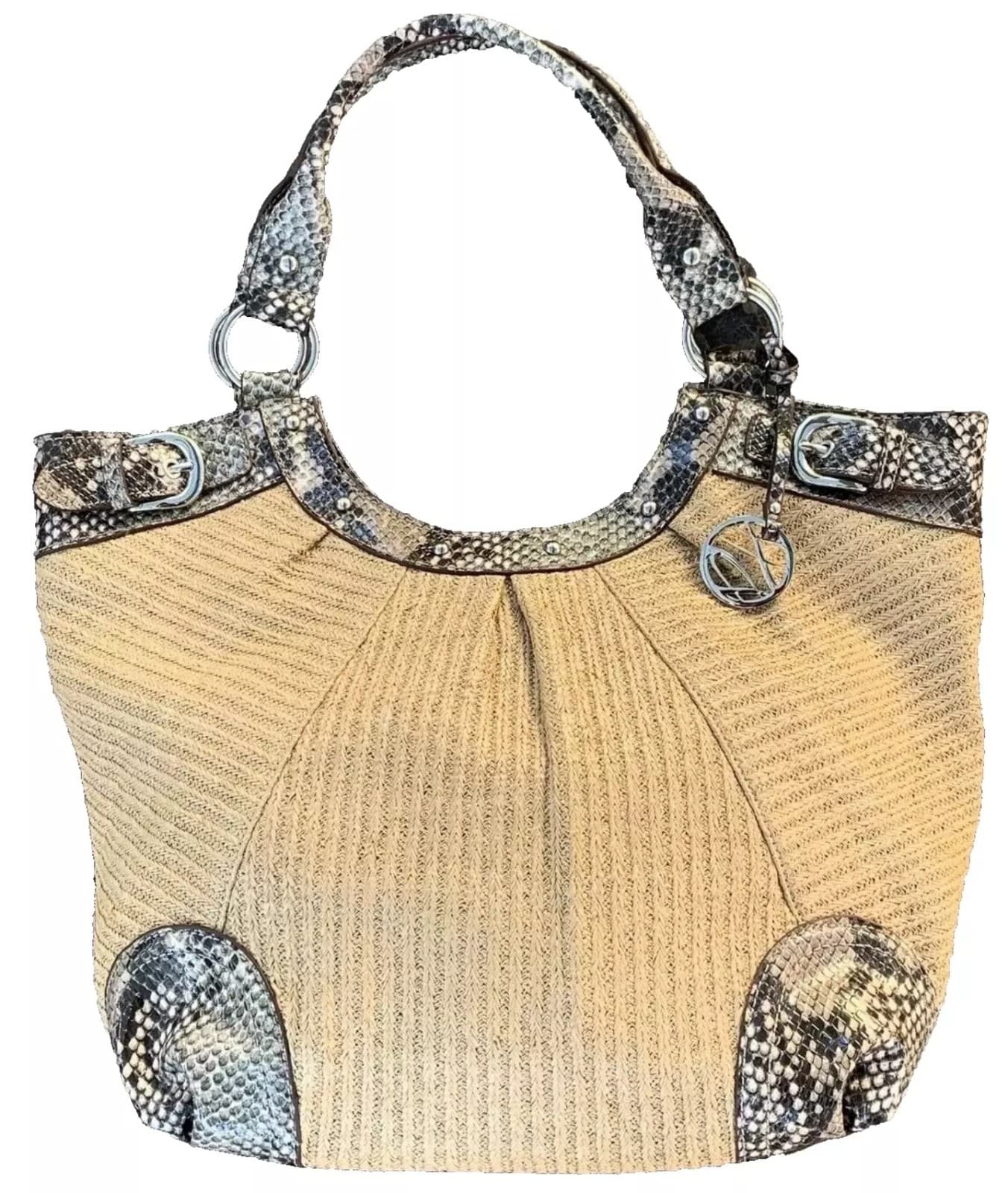 Style & Co Faux Snakeskin Straw Hobo Style Handbag Shoulder Bag Purse Tote - Thumbnail 2