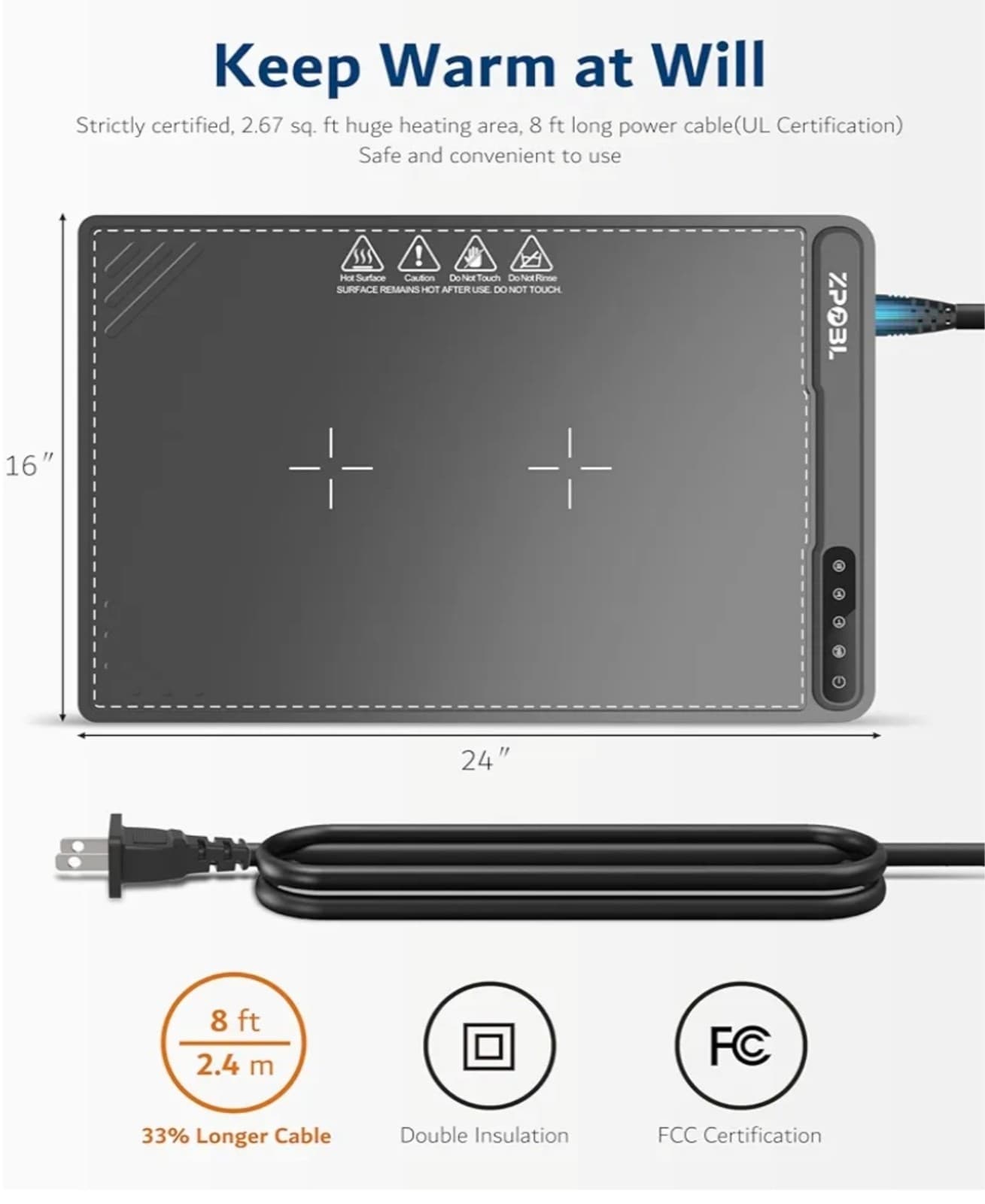 Warming Mat for Food -Electric Food Warming Tray (24"x16"), Rapid Full-Surface - Thumbnail 2
