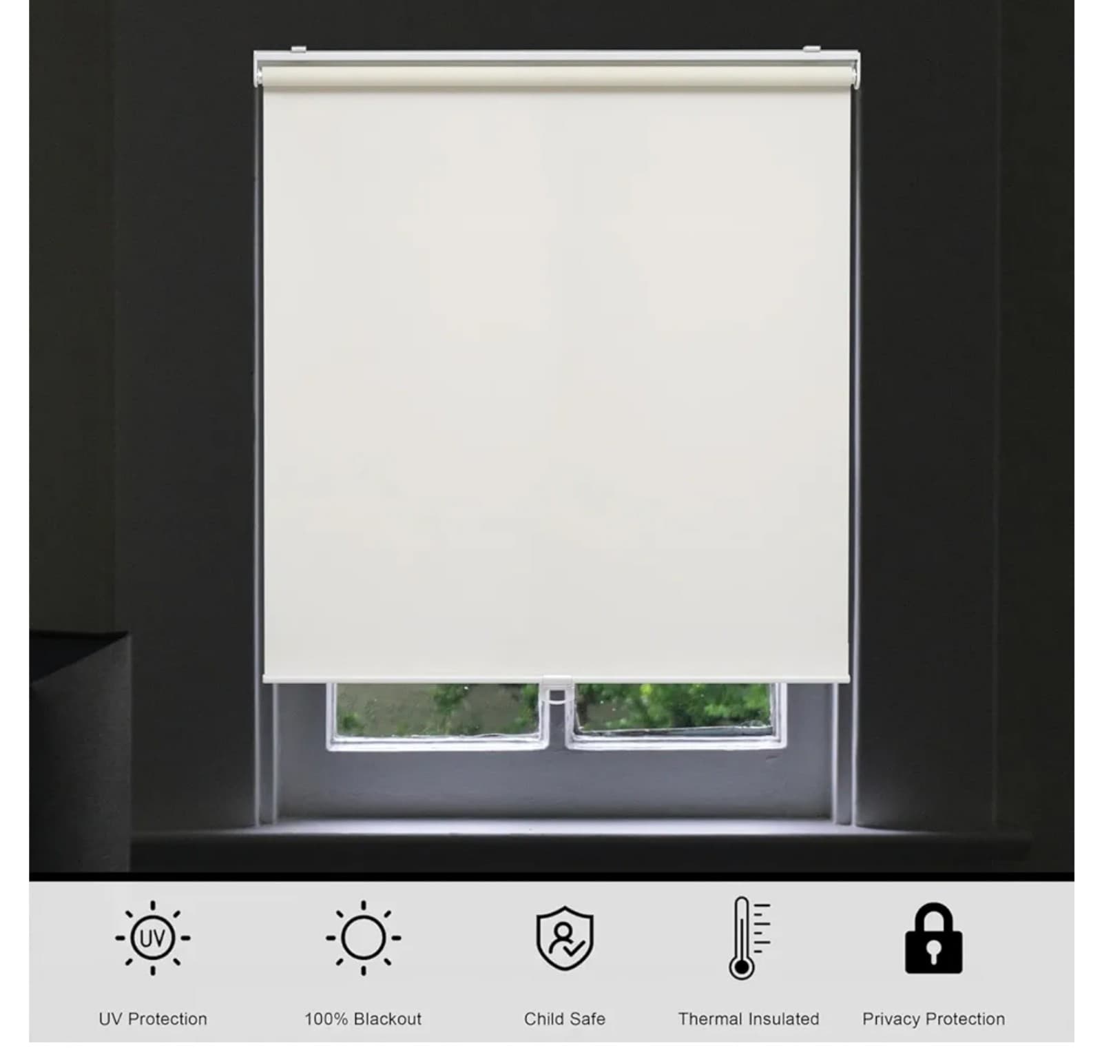 Blackout Roller Shades - Beige Blinds Cordless for Windows Pull Down 30in x 72in - Thumbnail 5