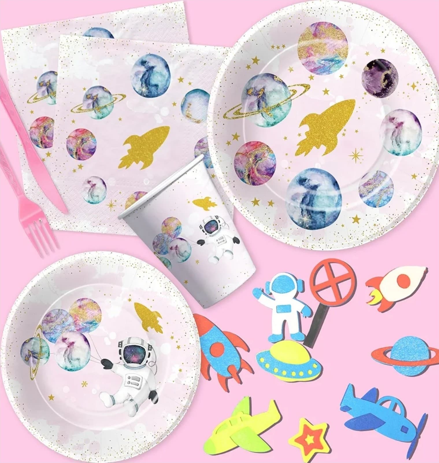 Space Theme Girls Party Supplies, Galaxy Outer Space Planet Astronauts Theme - Thumbnail 4