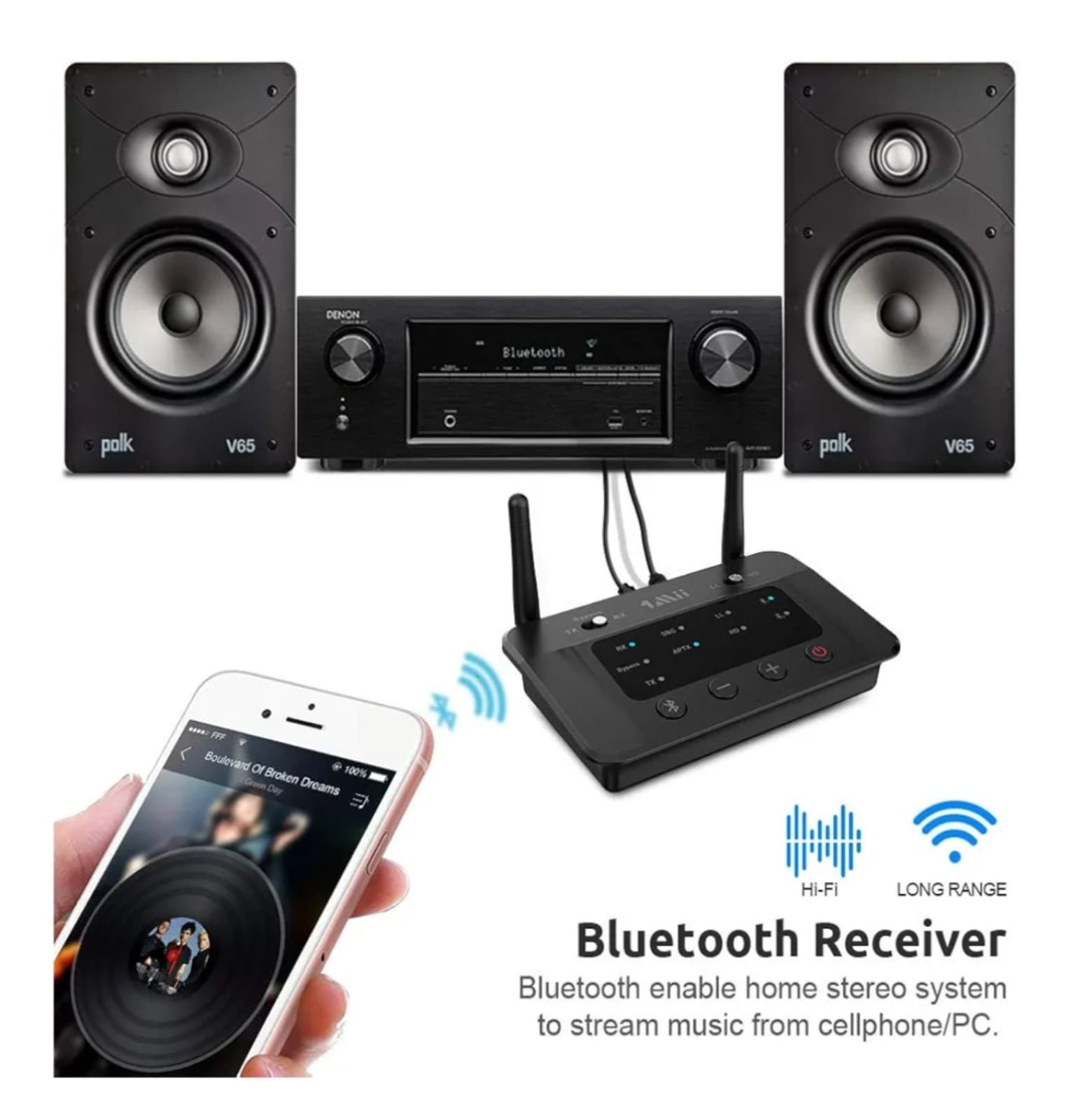 Bluetooth 5.3 Transmitter Receiver for TV Home Stereo BT Headphones, aptX Low La - Thumbnail 3