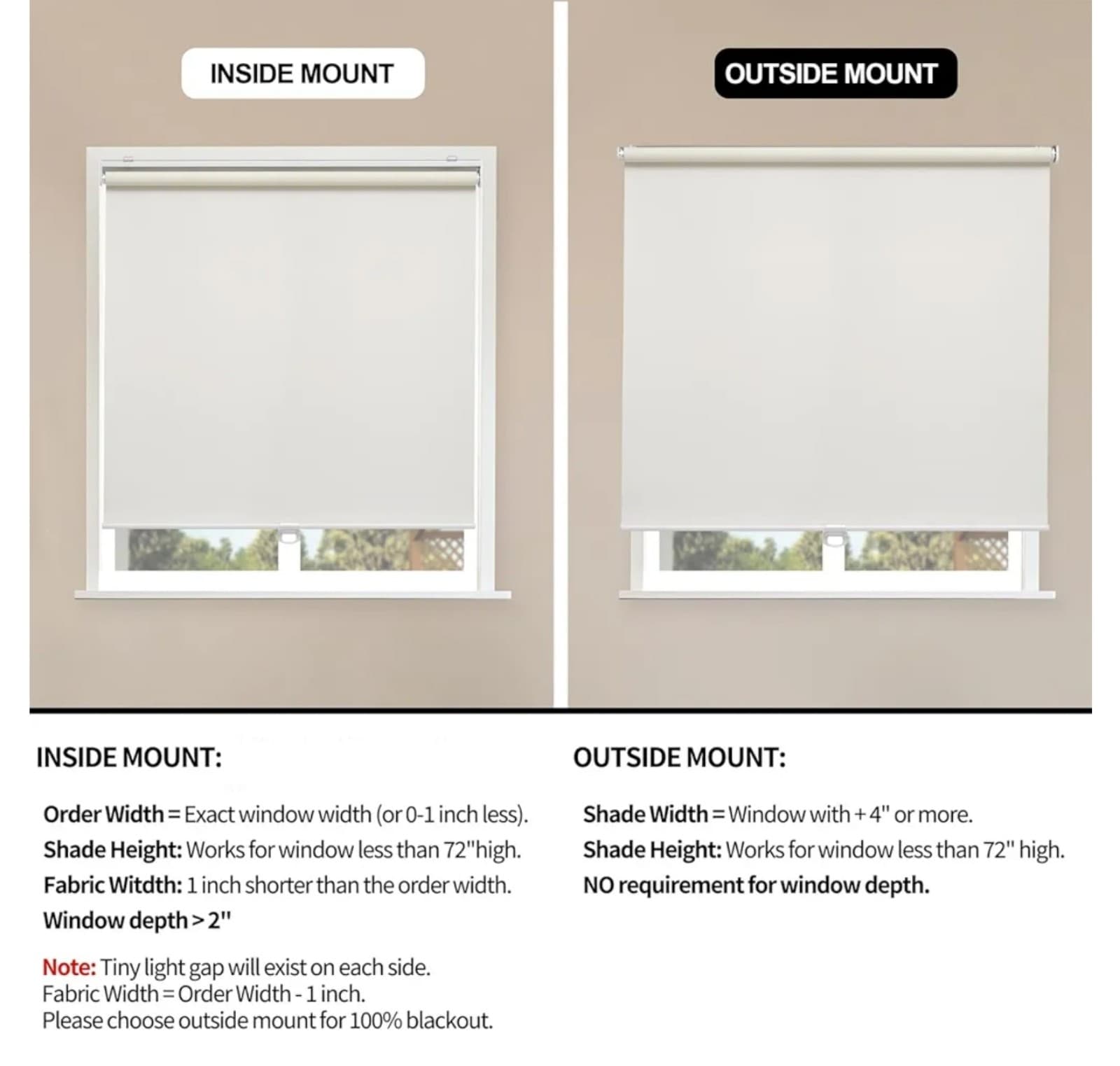 Blackout Roller Shades - Beige Blinds Cordless for Windows Pull Down 30in x 72in - Thumbnail 2