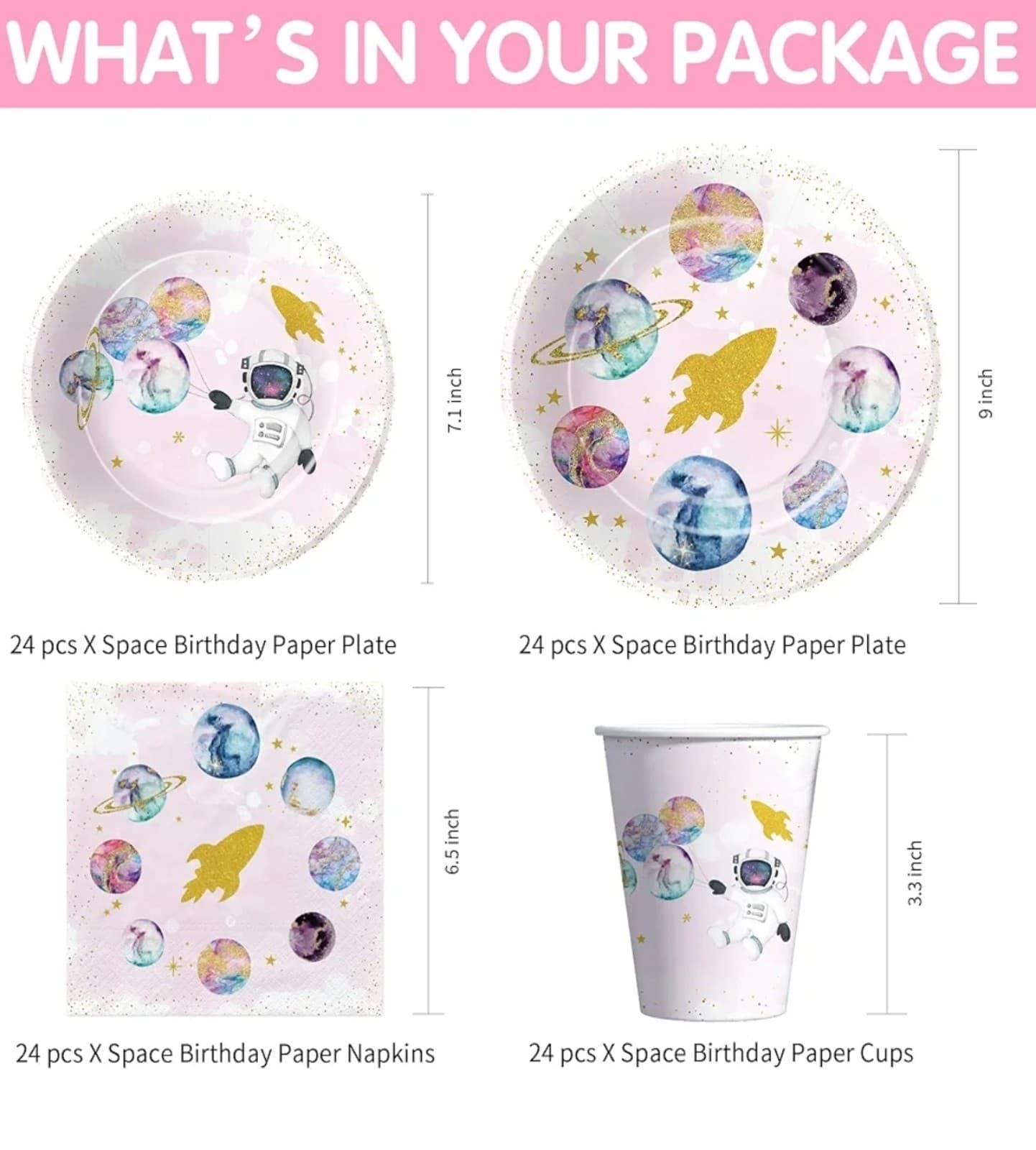 Space Theme Girls Party Supplies, Galaxy Outer Space Planet Astronauts Theme - Thumbnail 2