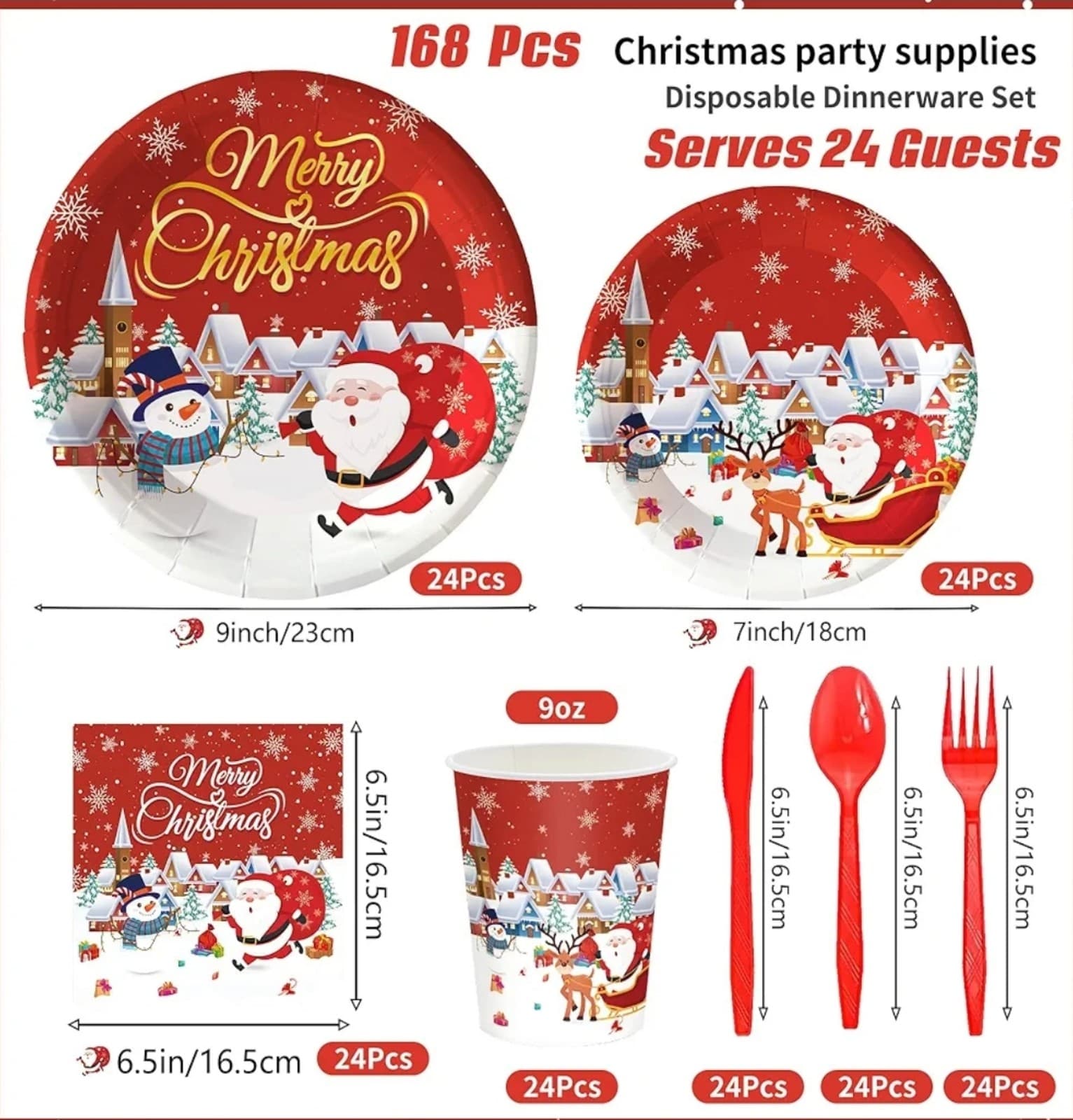 Christmas Party Supplies Tableware Set 24 Guests - Thumbnail 2