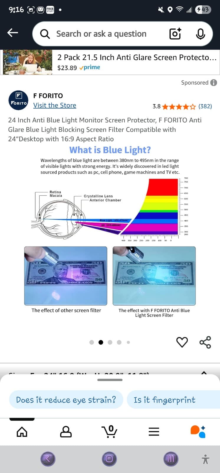 24in Computer Privacy Blue Light Screen Protector Hanging Widescreen - Thumbnail 9