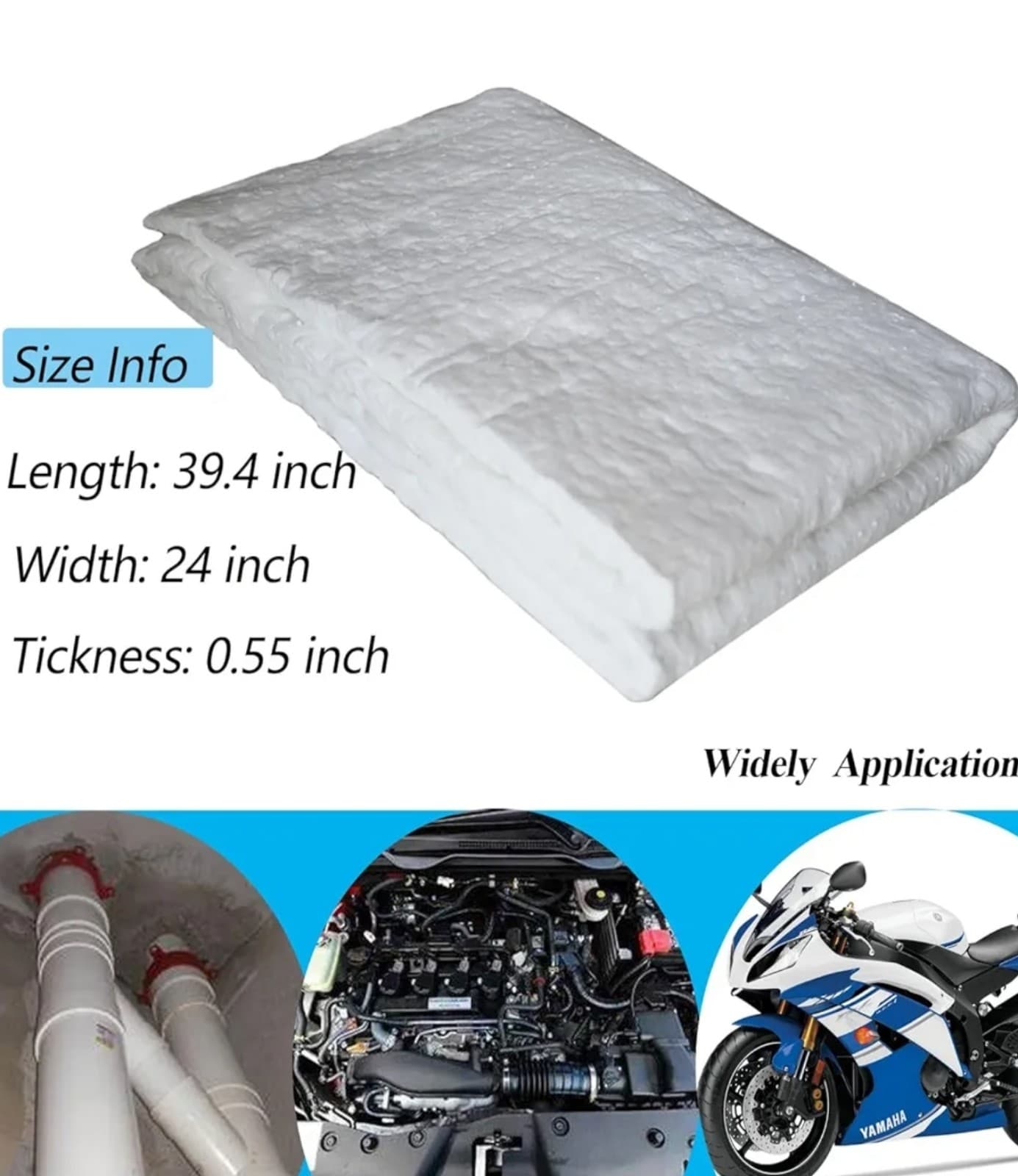 Ceramic Fiber Exhaust Muffler Mat, Universal Muffler Packing Exhaust Pipe Wrap S - Thumbnail 2