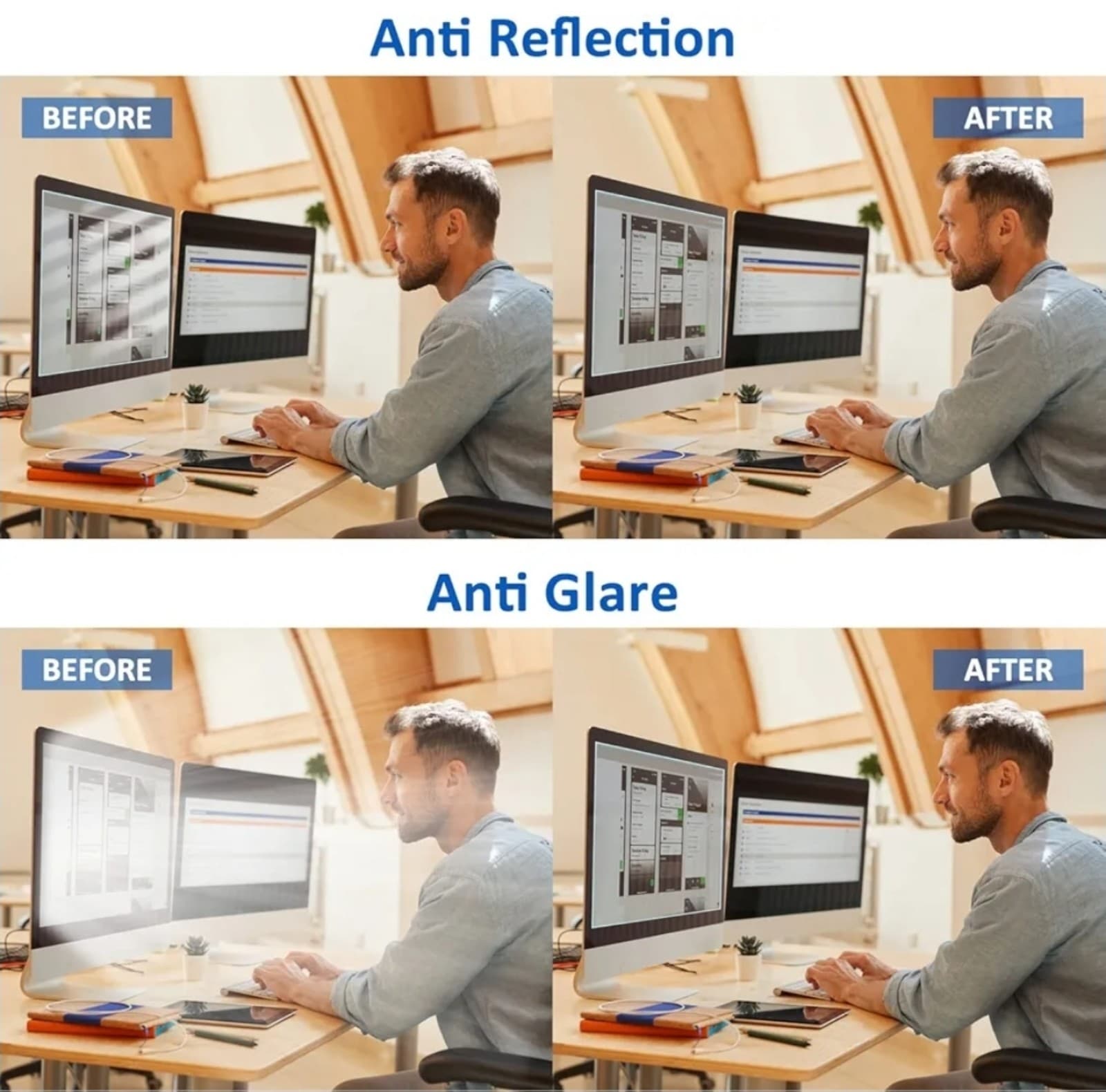 24in Computer Privacy Blue Light Screen Protector Hanging Widescreen - Thumbnail 8