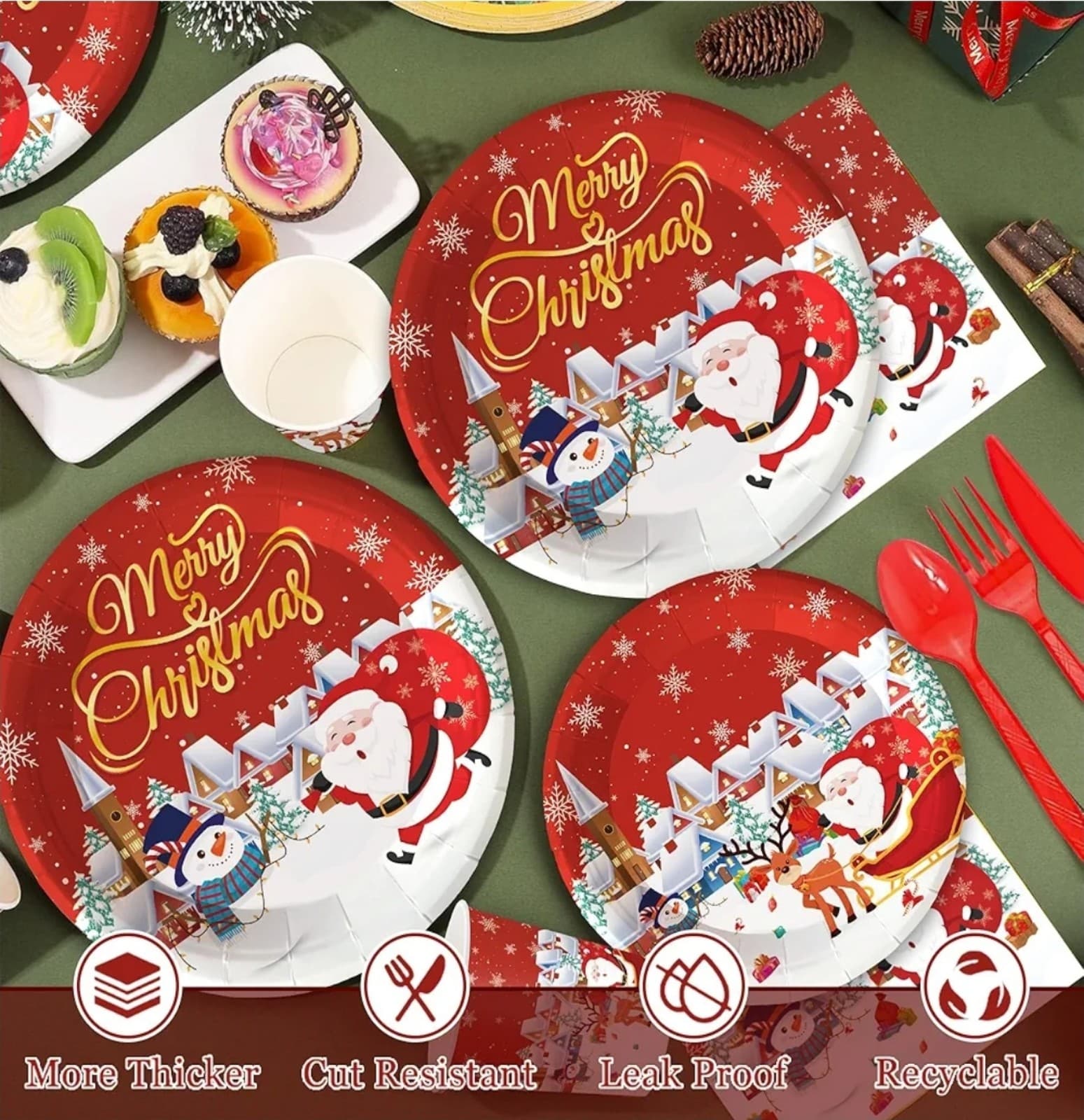Christmas Party Supplies Tableware Set 24 Guests - Thumbnail 3