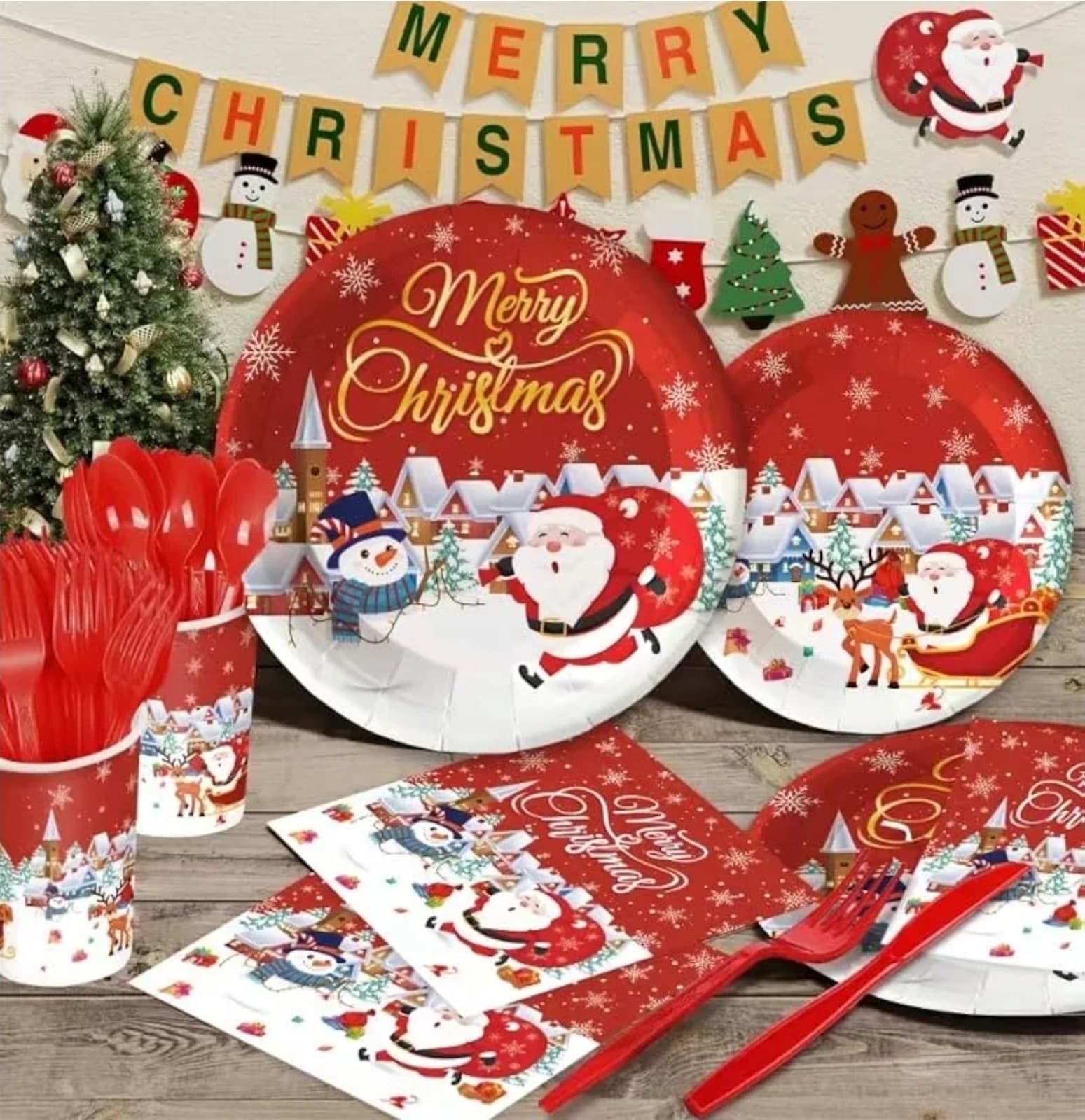 Christmas Party Supplies Tableware Set 24 Guests - Thumbnail 4