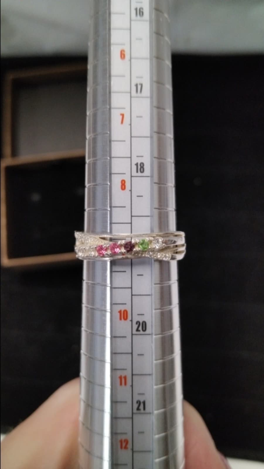 Woman's Size 9 ring with colored Prescious Stones - Inscription =My Entire Being - Thumbnail 3
