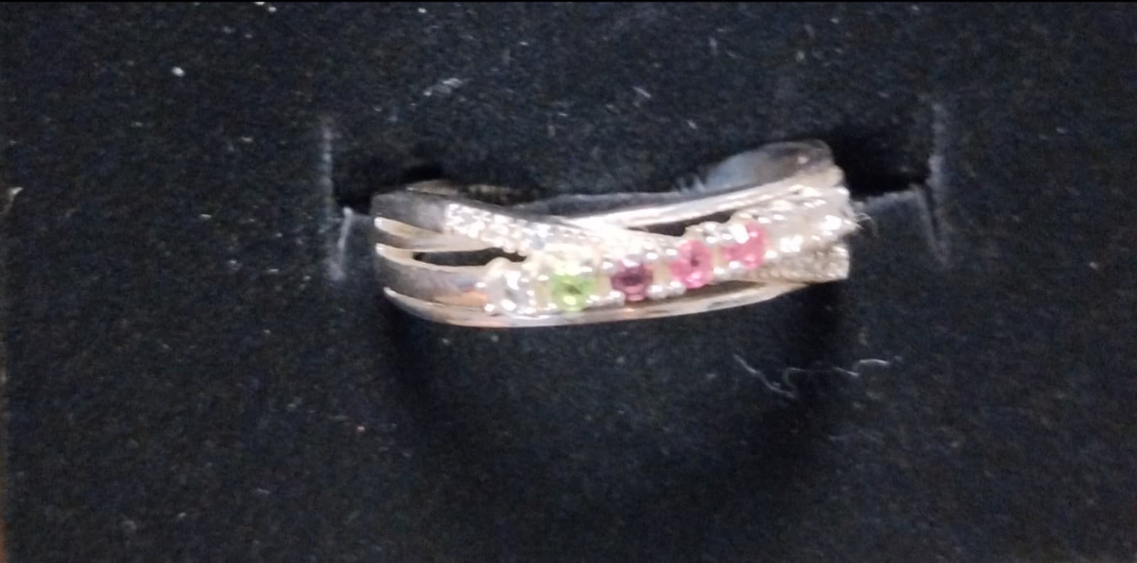Woman's Size 9 ring with colored Prescious Stones - Inscription =My Entire Being - Image 1