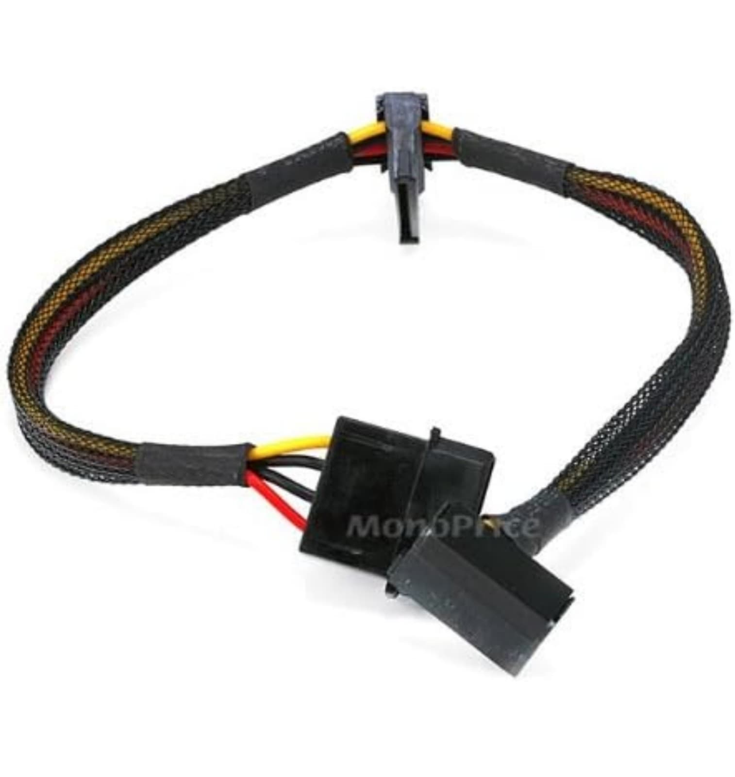 Monoprice 12inch 4pin MOLEX Male to (2) 15pin SATA II Female Power Cable - Image 1