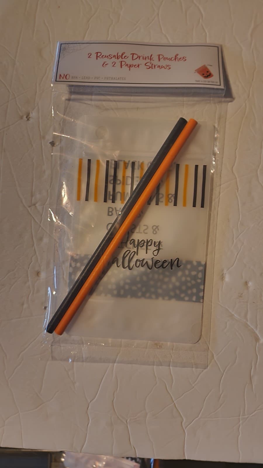 Halloween Drink Pouches - Reusable with Paper Straws 2pk - Image 1