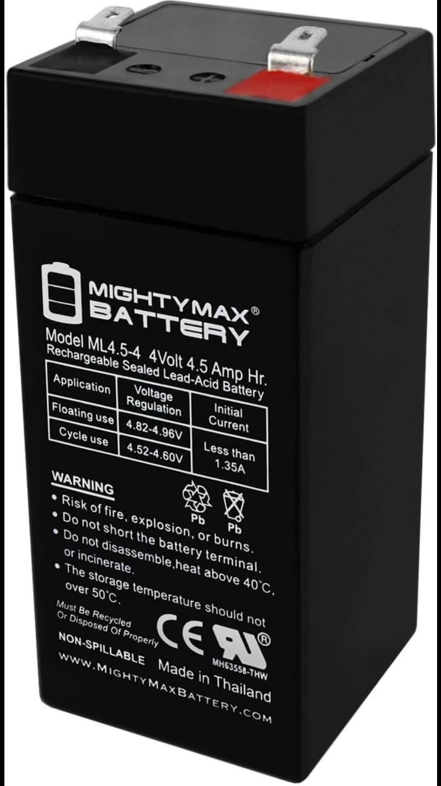 Mighty Max Battery 4 Volt 4.5 Ah SLA Battery for Zareba 2 Mile Fence Solar Charg - Image 1
