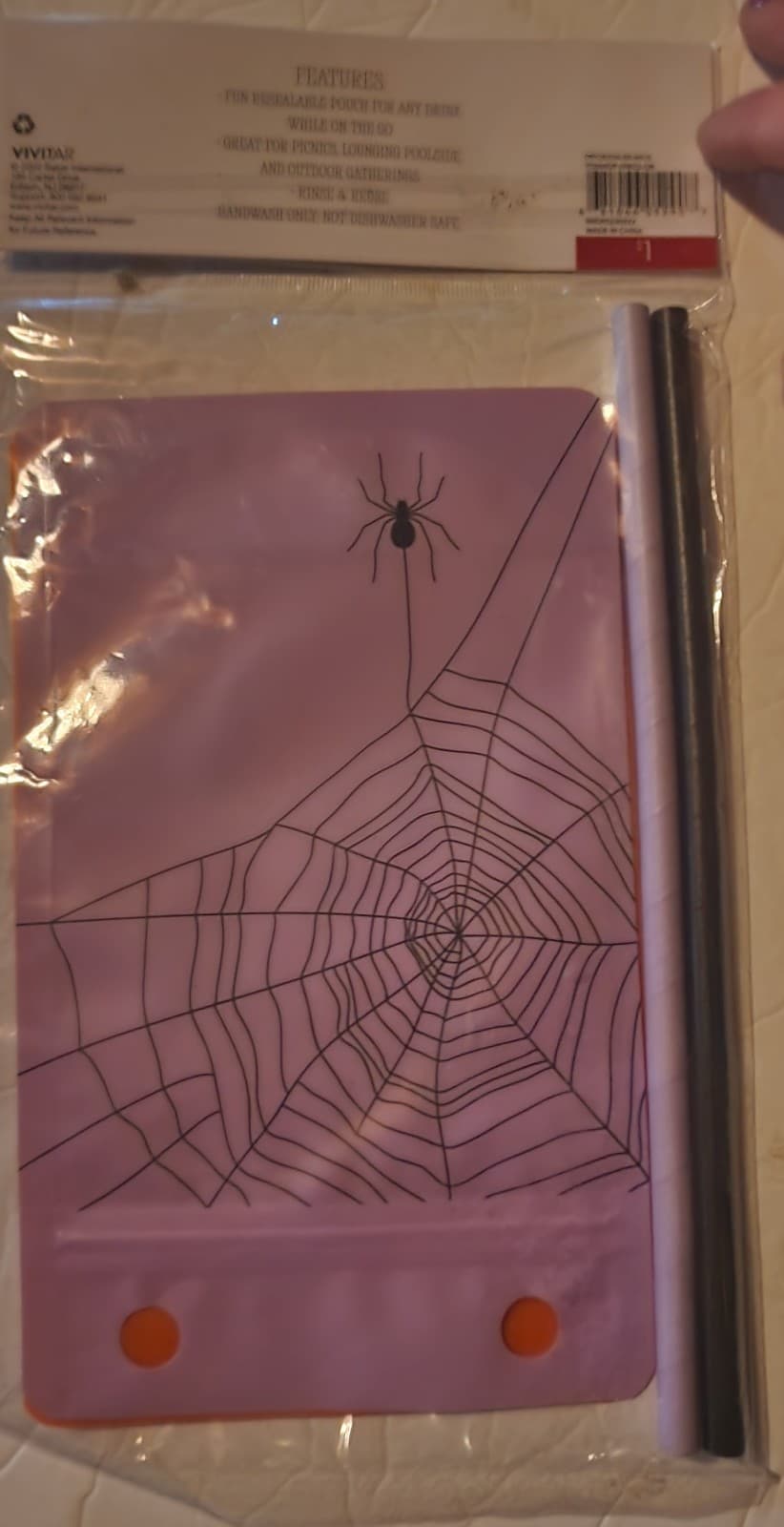 Halloween Drink Pouches - Reusable with Paper Straws 2pk - Thumbnail 4