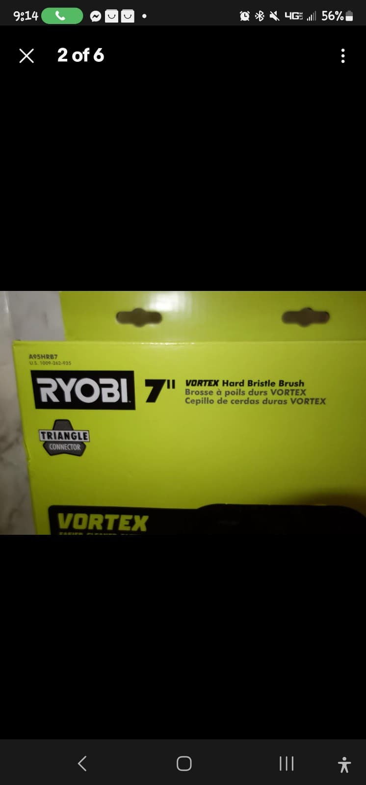 Ryobi 7" Vortex Hard Bristle Scrub Brush A95HRB7 Scrubber - Thumbnail 2