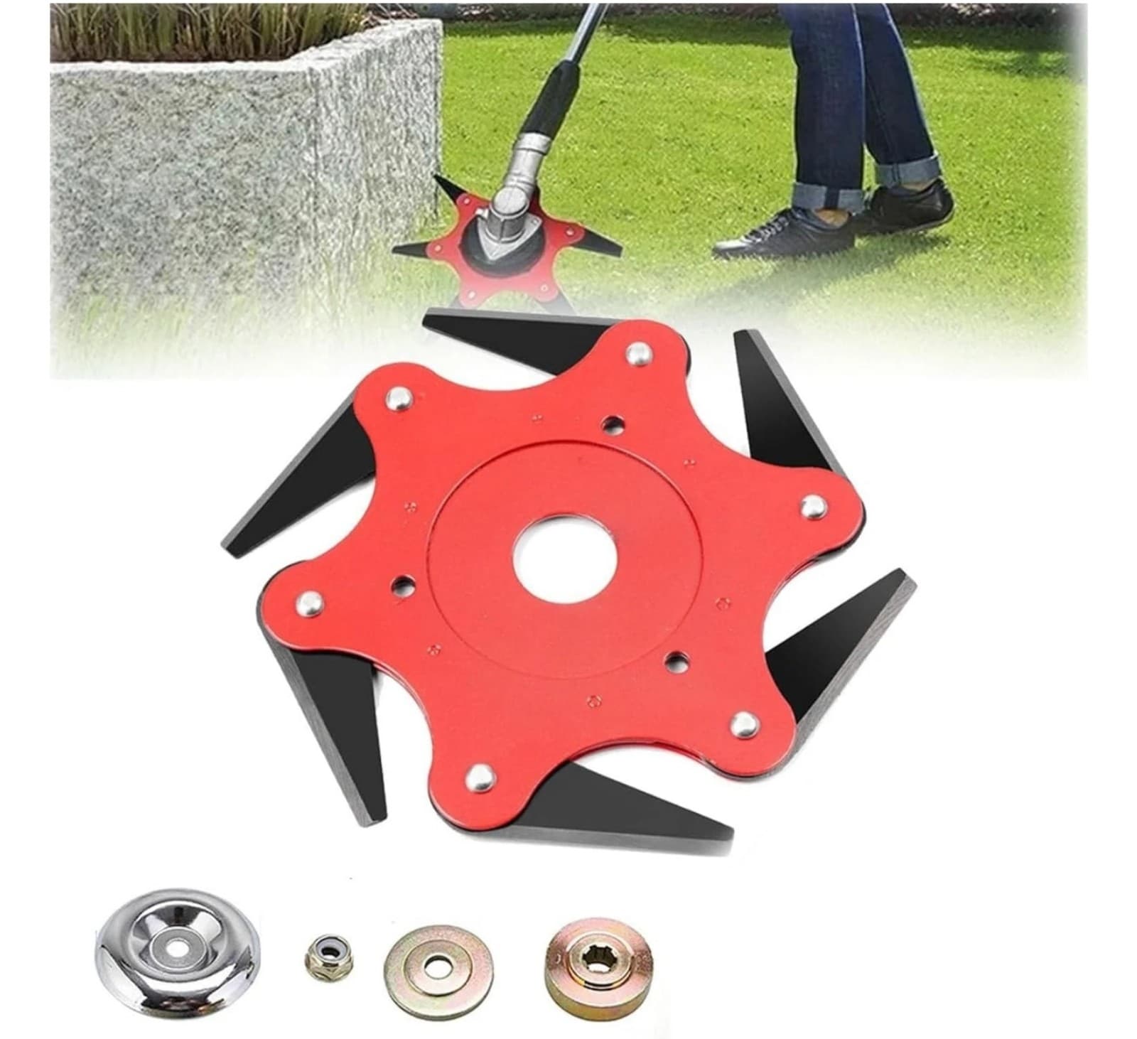 Steel Trimmer Head, Weed Eater Metal Blades & Universal Adapter Kit - Image 1