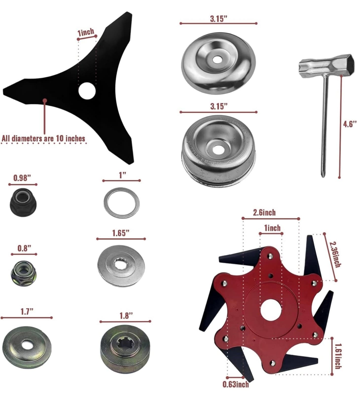Steel Trimmer Head, Weed Eater Metal Blades & Universal Adapter Kit - Thumbnail 10
