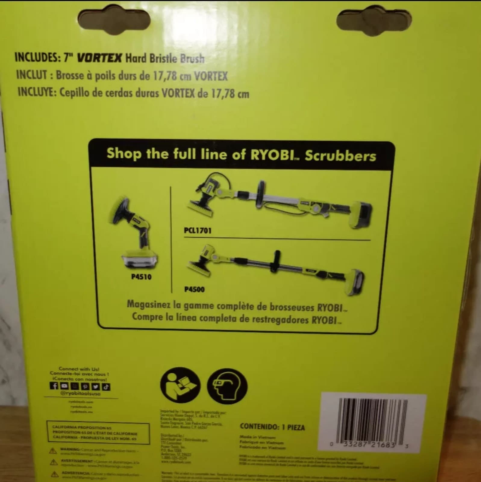 Ryobi 7" Vortex Hard Bristle Scrub Brush A95HRB7 Scrubber - Thumbnail 3