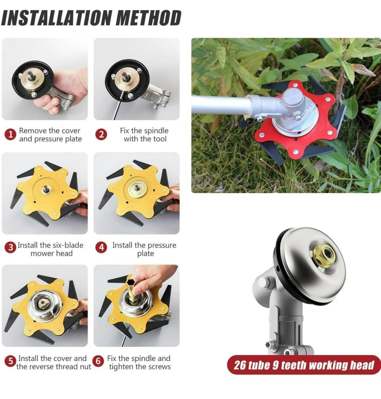 Steel Trimmer Head, Weed Eater Metal Blades & Universal Adapter Kit - Thumbnail 5