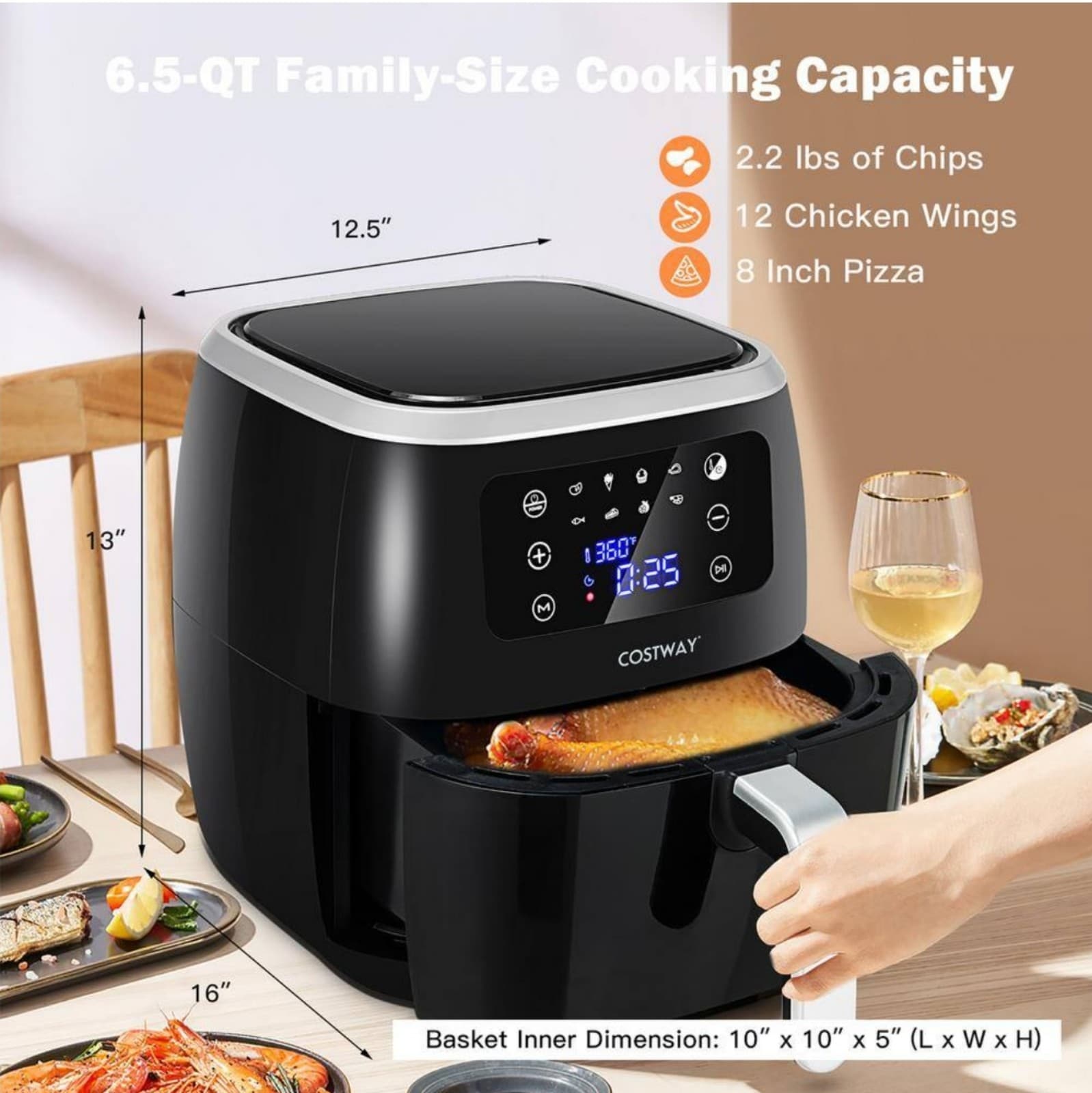 Costway Air Fryer with 8-Preset Functions and Smart Touch - Thumbnail 5