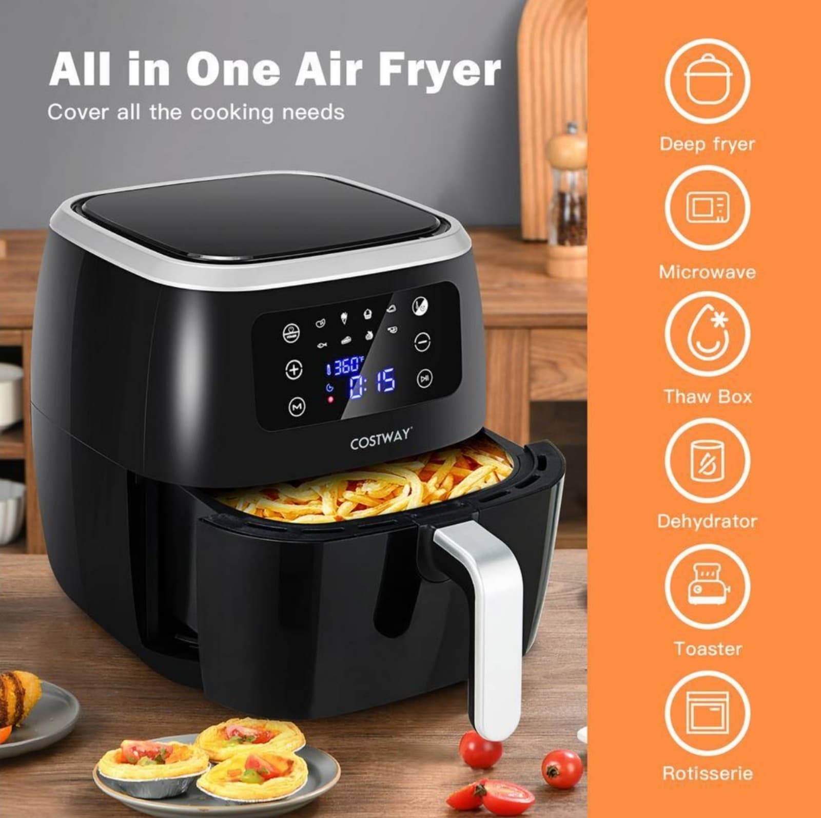 Costway Air Fryer with 8-Preset Functions and Smart Touch - Thumbnail 4