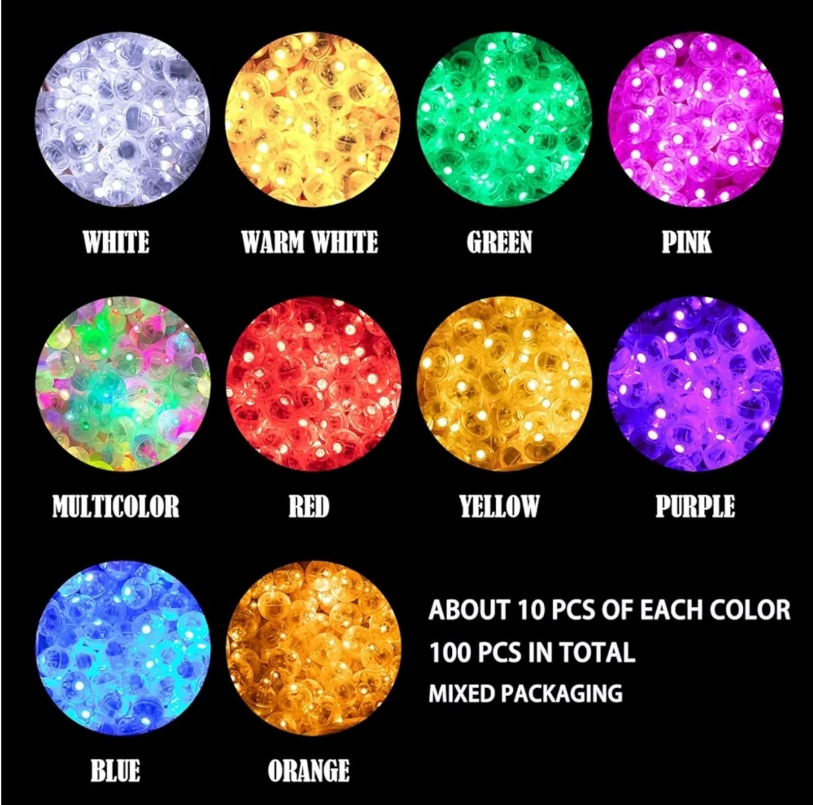Mini Balloon Lights, Waterproof LED Light, 100pc Multi-colored - Thumbnail 3