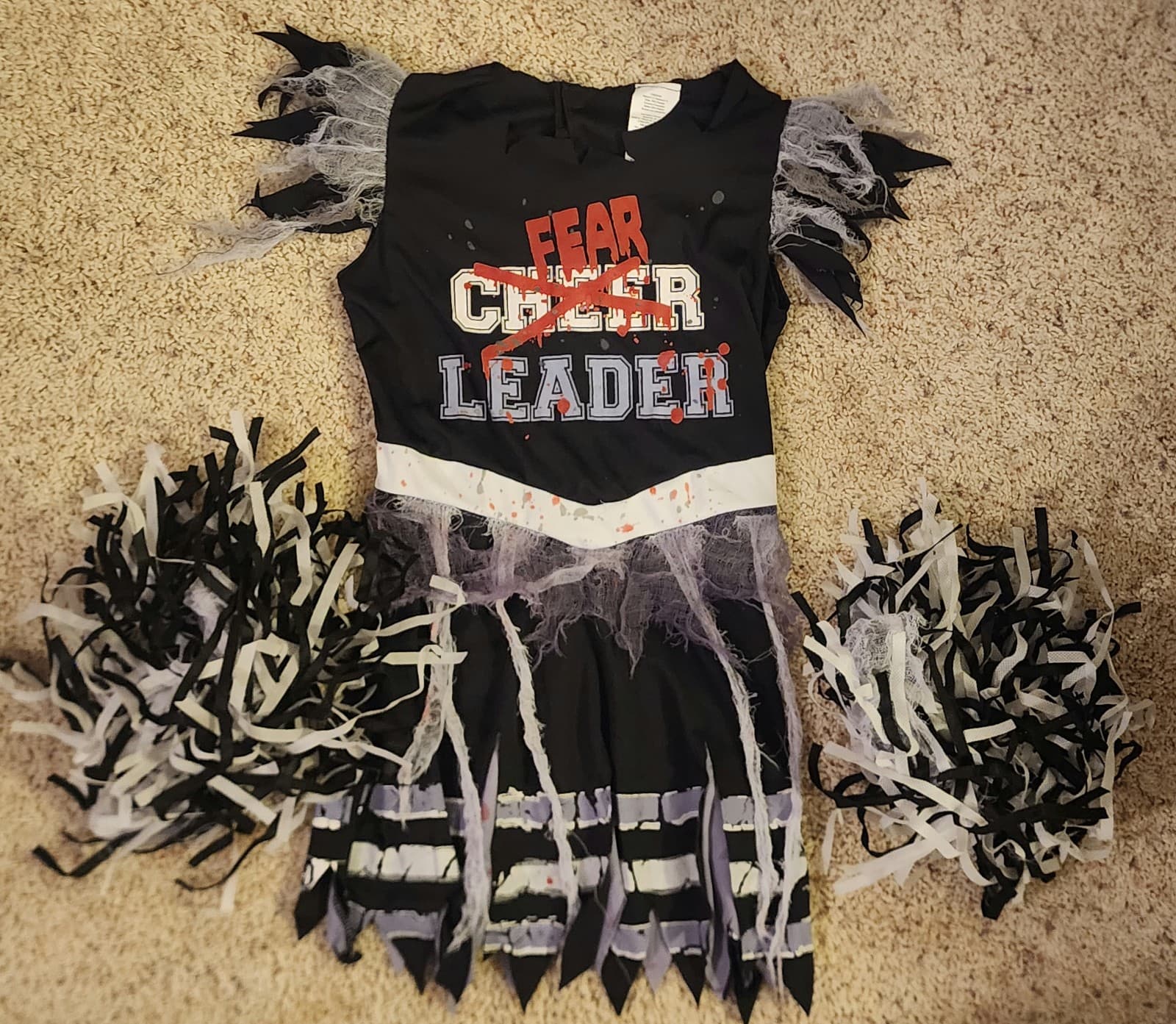 Scary Cheer Leader Costume "Fear Leader" Costume sz M with Pom&Poms - Thumbnail 2