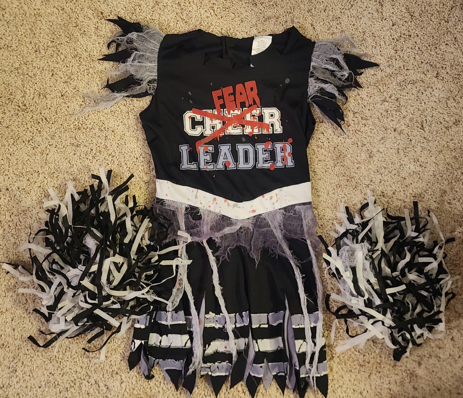 Scary Cheer Leader Costume "Fear Leader" Costume sz M with Pom&Poms - Image 1
