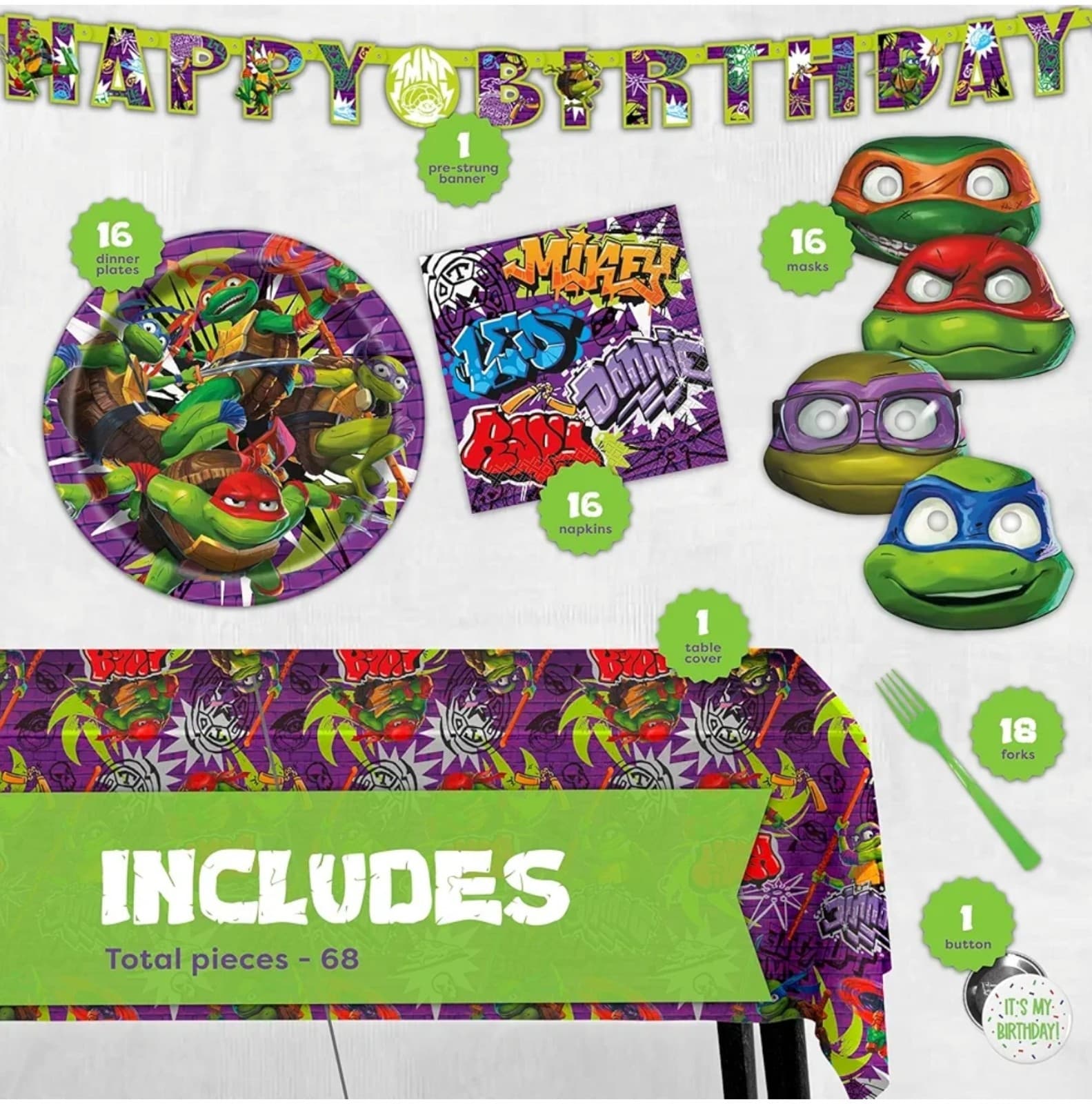 Teenage Mutant Ninja Turtle Birthday Party Supplies Serves 16 Guests - Thumbnail 2
